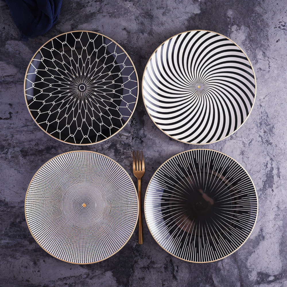 GeoChic Tallrikskollektion - Tallrikar med Geometriskt Mönster - Porslinstallrikar - Porslin