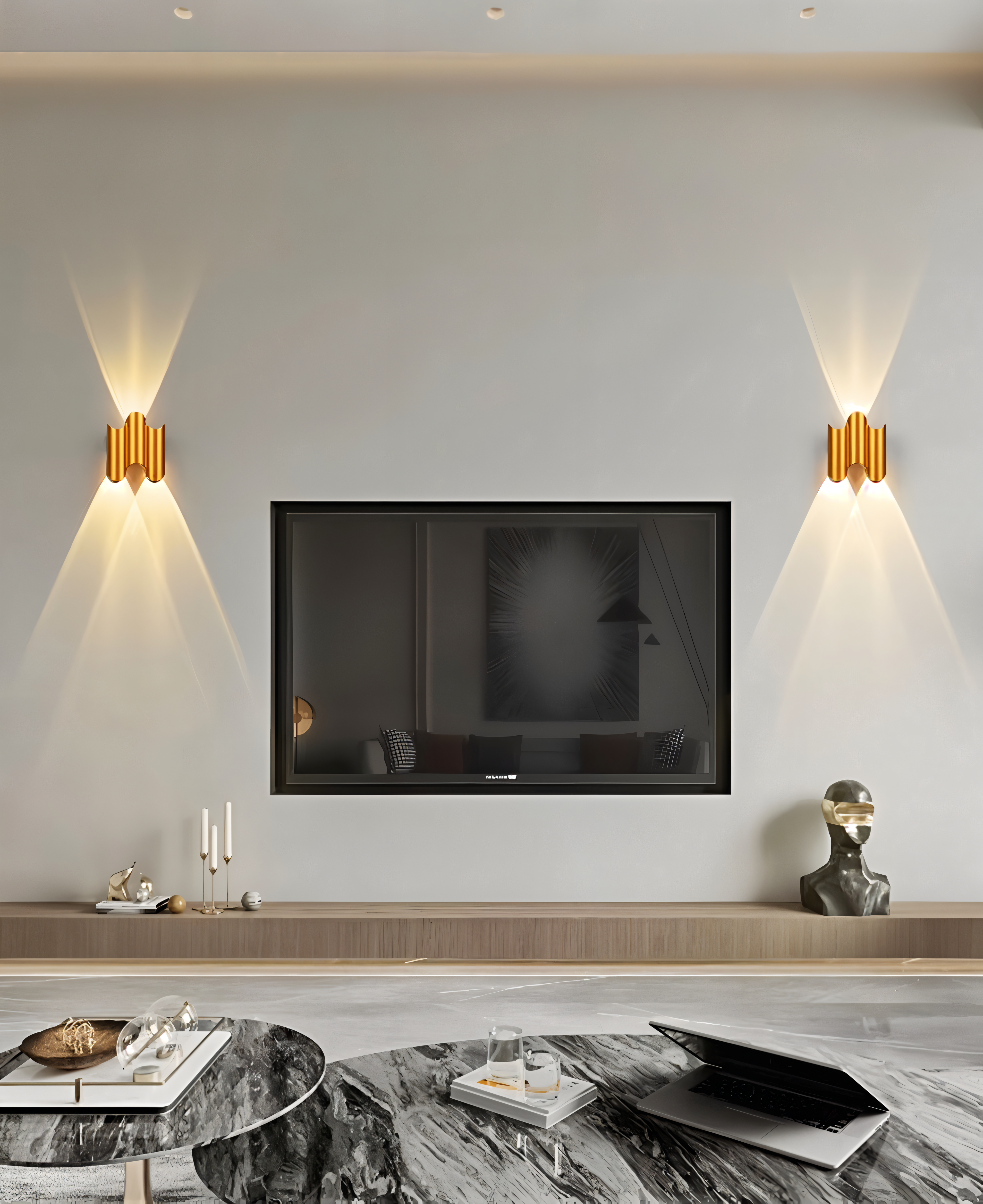 GlamWave Vägglampa - Svart Guld Upp Ner Väggbelysning - Modern LED Väggdekoration Lampa