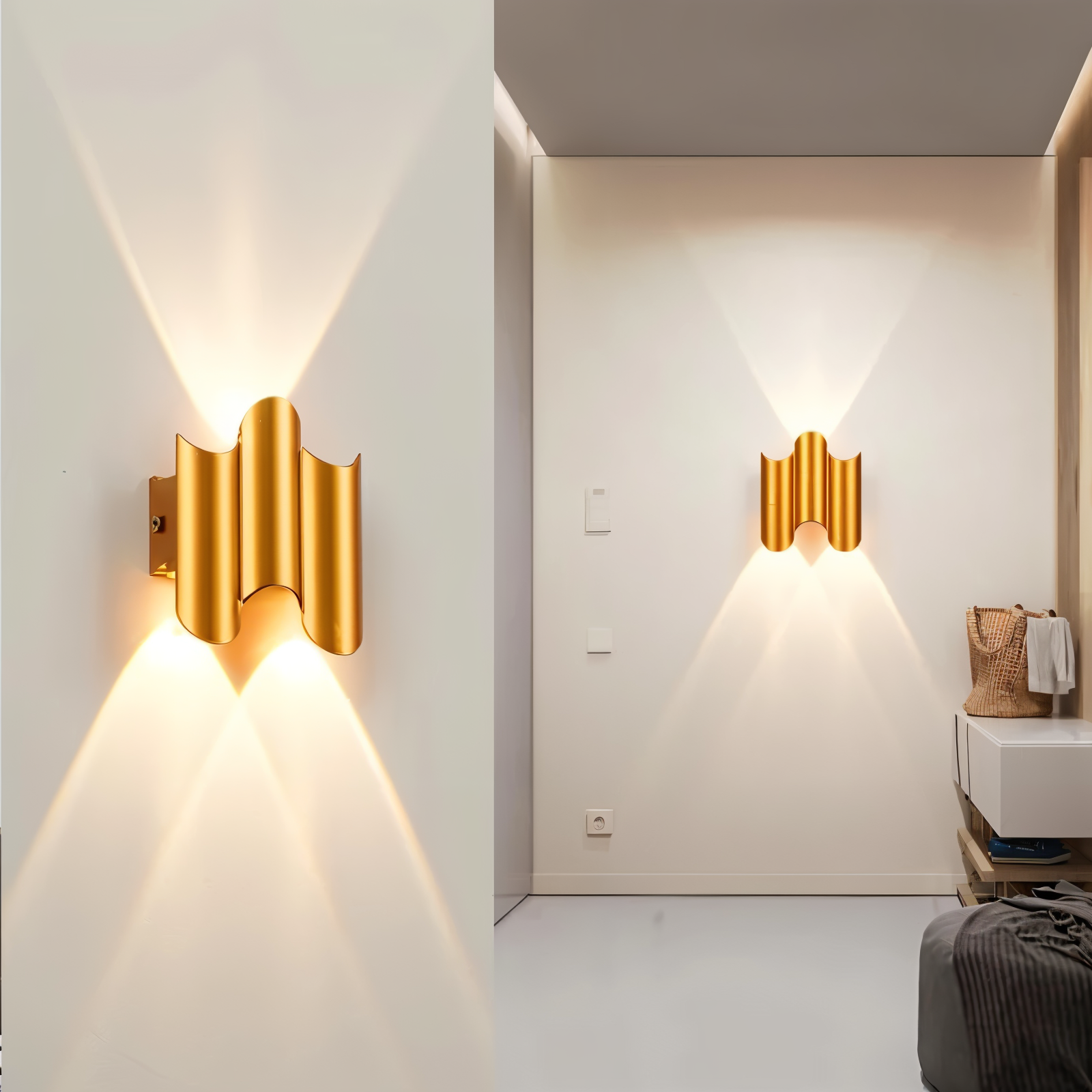 GlamWave Vägglampa - Svart Guld Upp Ner Väggbelysning - Modern LED Väggdekoration Lampa