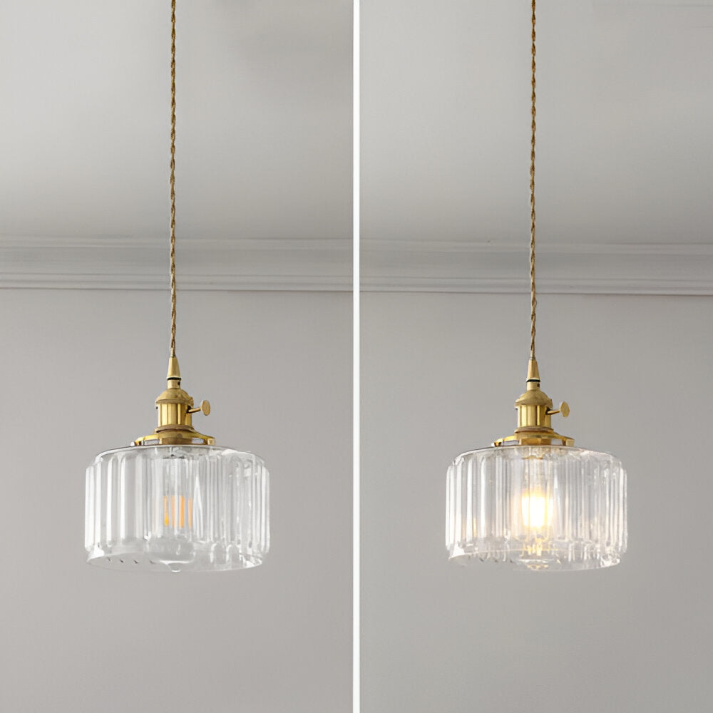 GlamourGlass Pendellampa - Vintage Grön Hänglampa - Cylindrisk Lampa