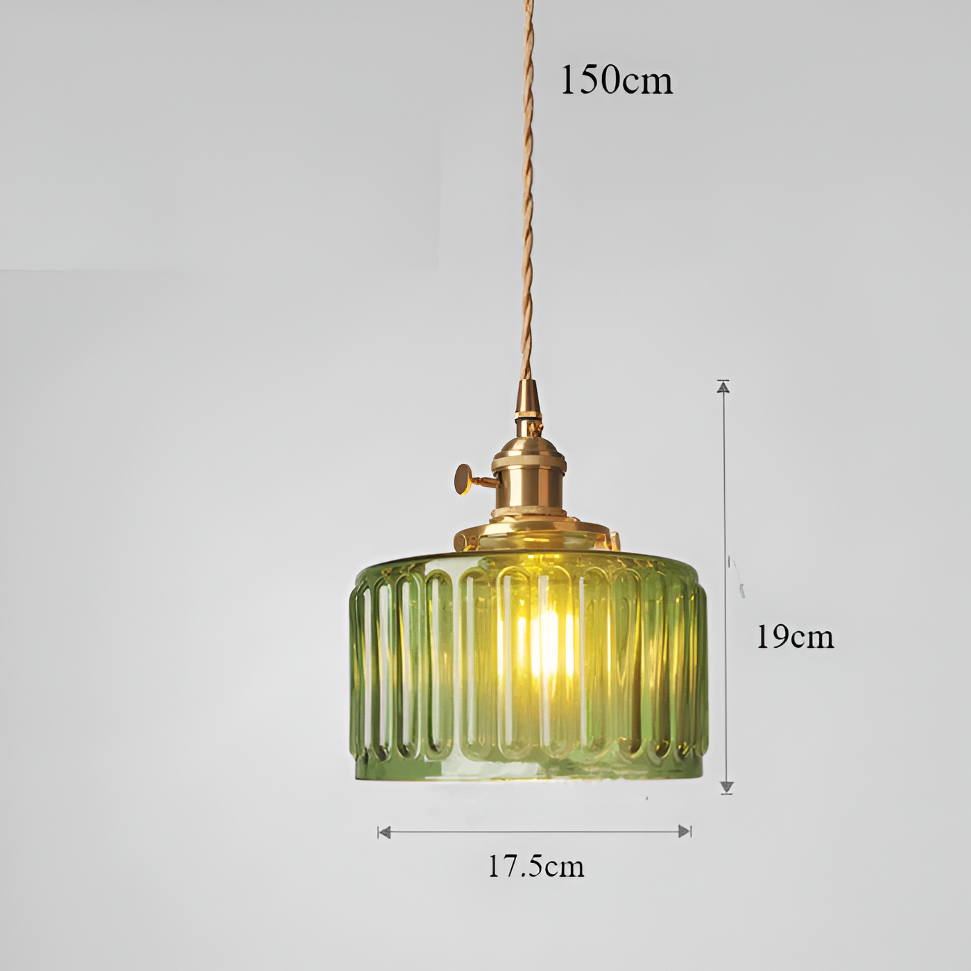 GlamourGlass Pendellampa - Vintage Grön Hänglampa - Cylindrisk Lampa