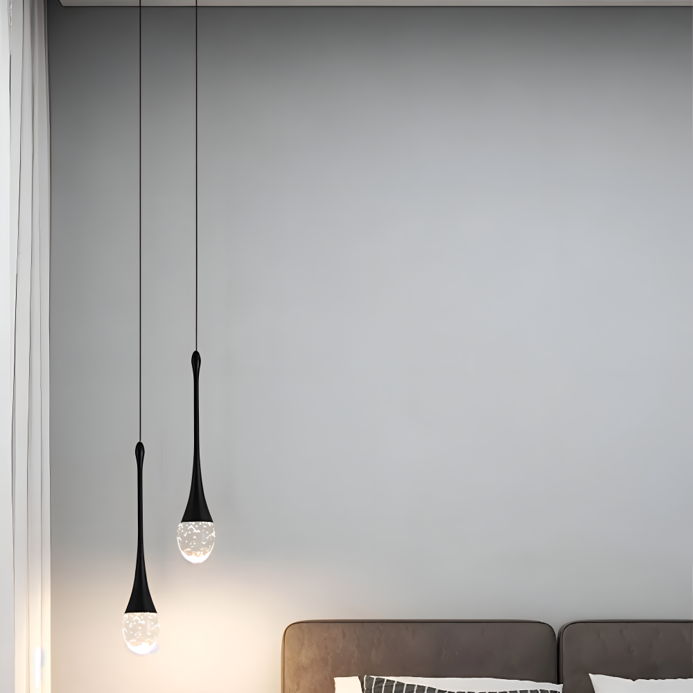 Glas Drop Pendellampa - Svart & Guld Kristallbubbla Hängande Lampa