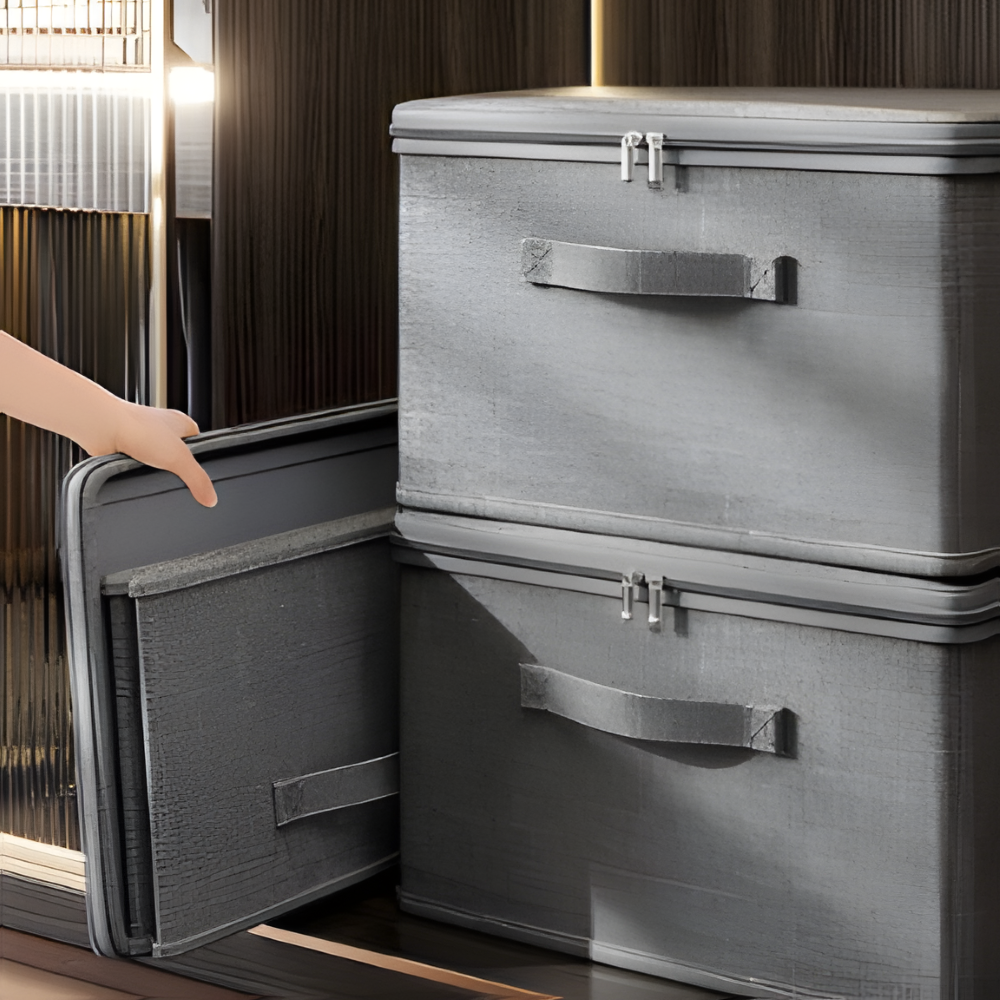 Grå Tygförvaringsbox med Lock – Fällbar Klädesbox, Tvättbar