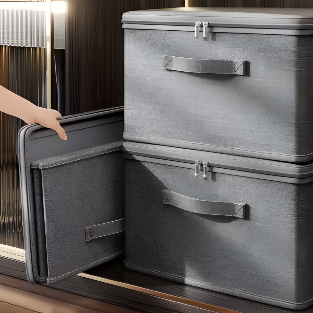 Grå Tygförvaringsbox med Lock – Fällbar Klädesbox, Tvättbar
