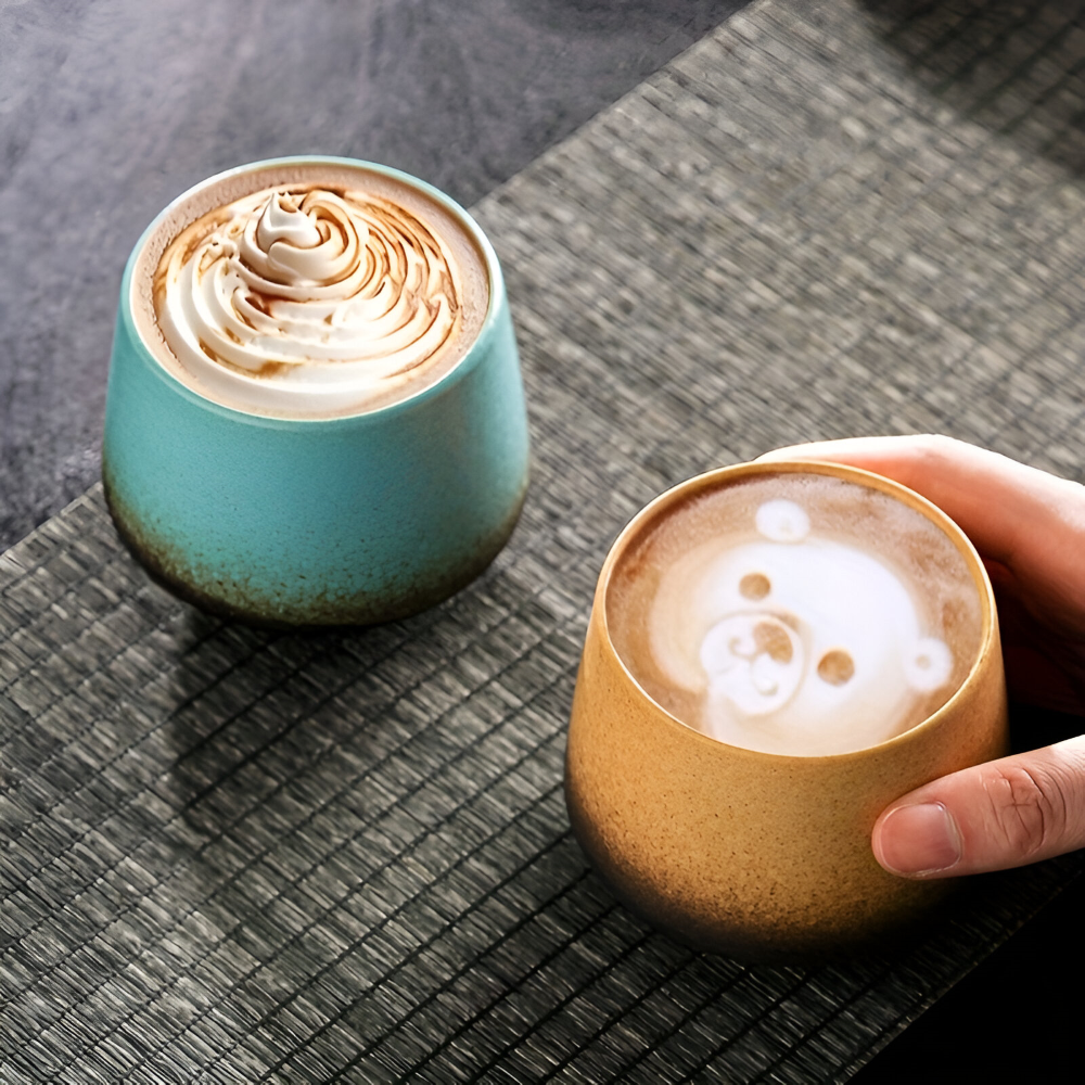 Handgjorda Keramik Kaffekoppar - 4-delar - Vintage Tie-Dye Muggar 210ml