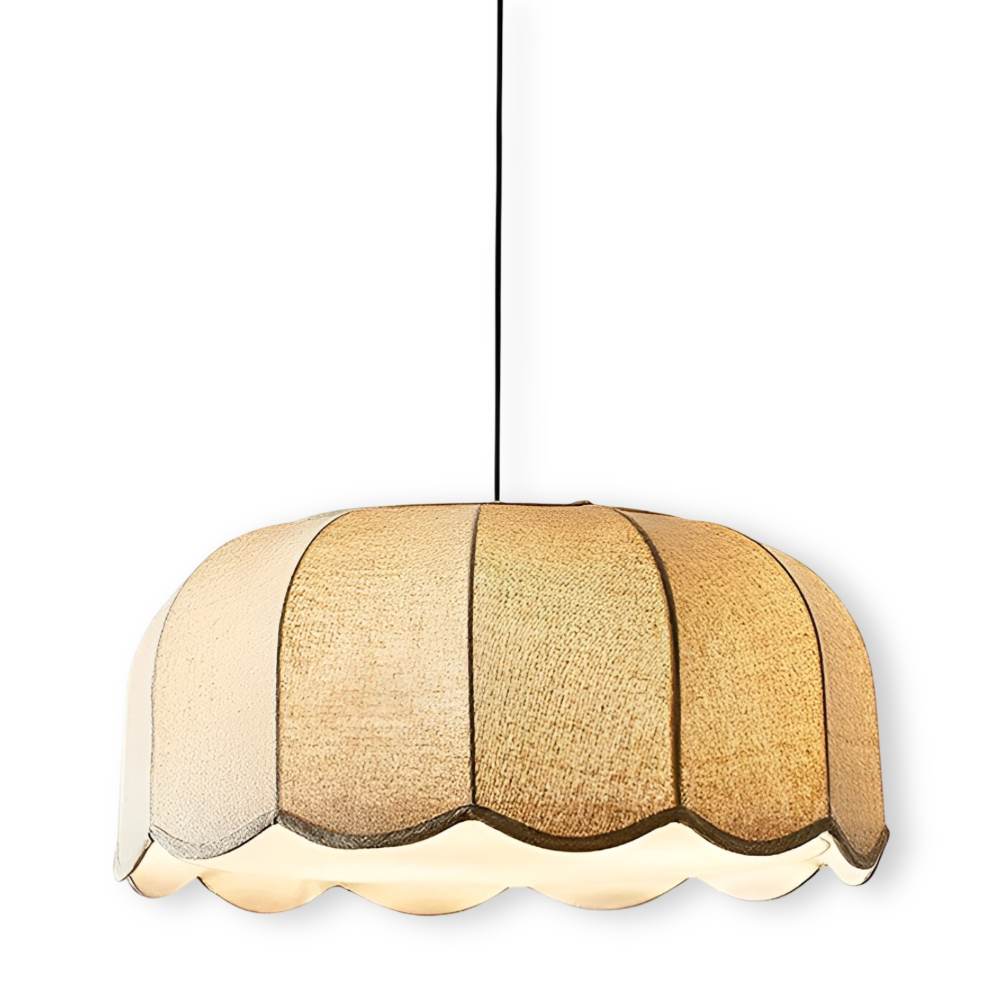 Beige Pendellampa i Tyg – Handgjord, Justerbar, Vågig Design, 45–60 cm