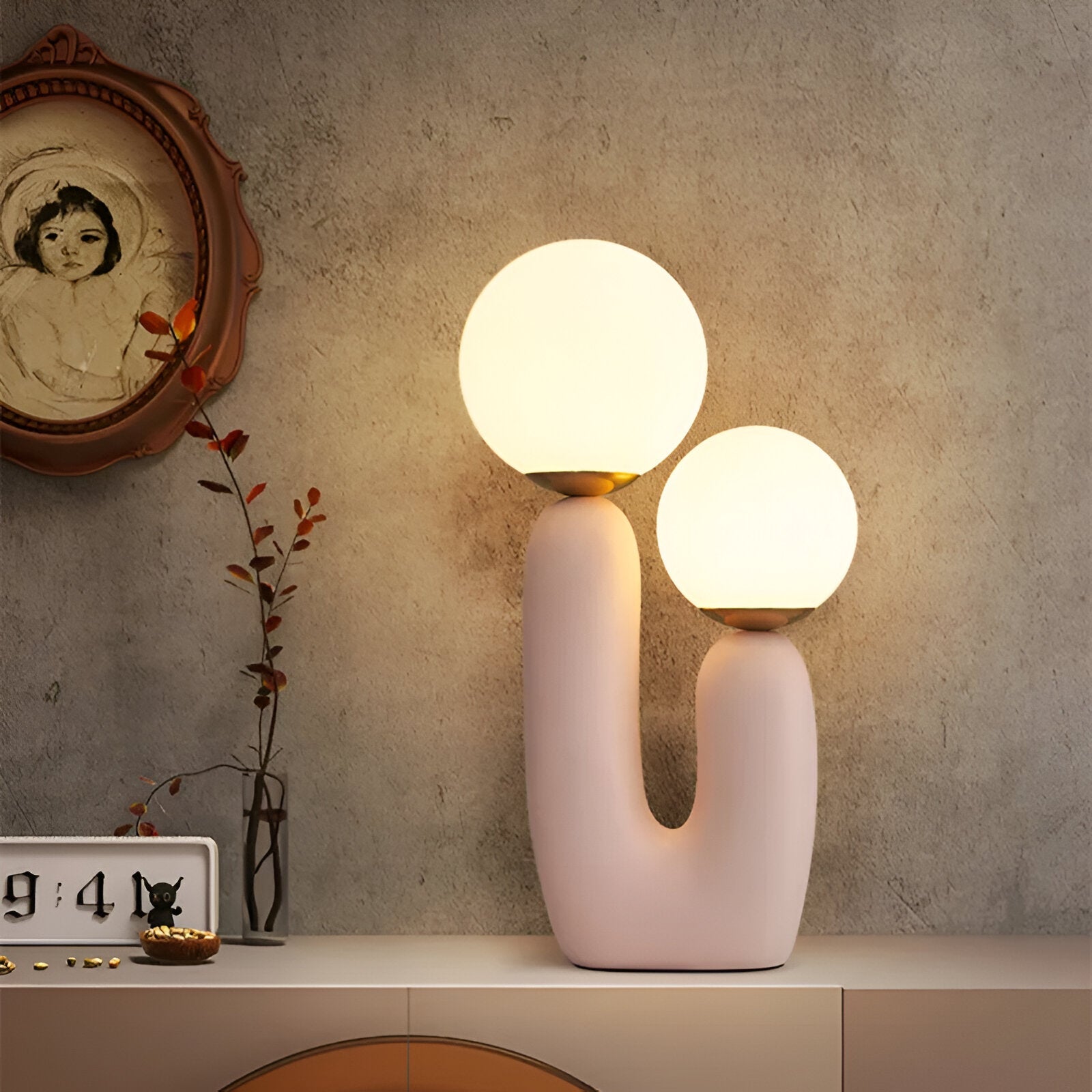 Harz U Bordslampa - Nordisk Dual Glas Globus Bordslampa - Kreativ Kaktuslampa
