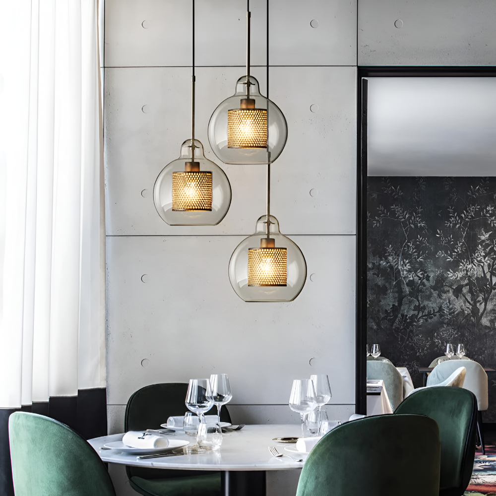 HiveGlim - Geometrisk glas hänglampa med bikakdesign - Vintage loftbelysning