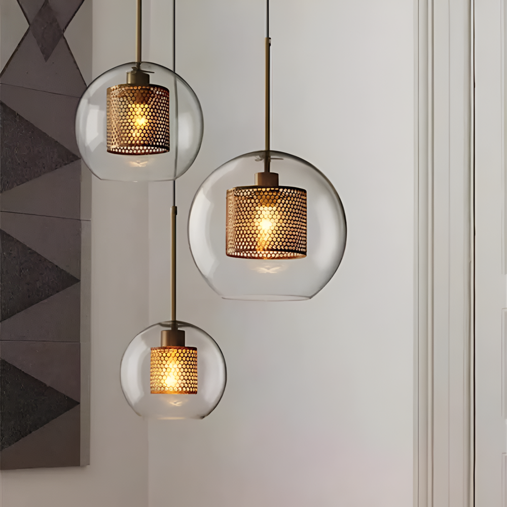 HiveGlim - Geometrisk glas hänglampa med bikakdesign - Vintage loftbelysning