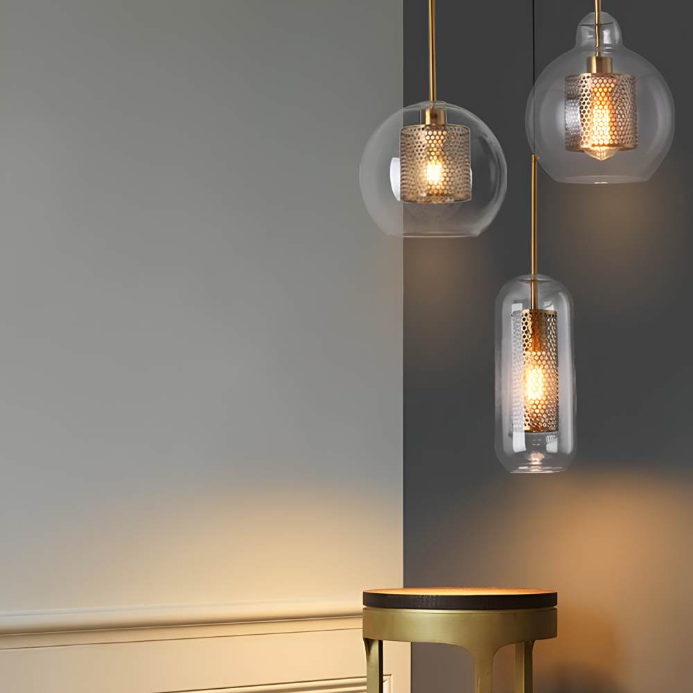 HiveGlim - Geometrisk glas hänglampa med bikakdesign - Vintage loftbelysning