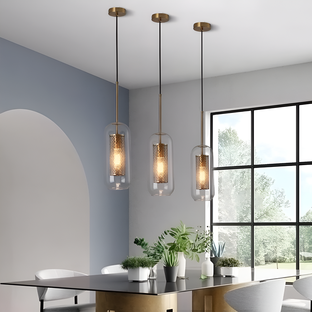 HiveGlim - Geometrisk glas hänglampa med bikakdesign - Vintage loftbelysning