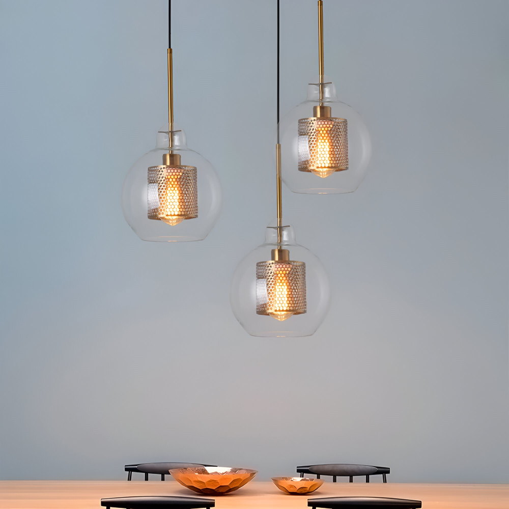 HiveGlim - Geometrisk glas hänglampa med bikakdesign - Vintage loftbelysning