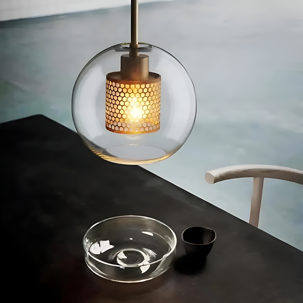 HiveGlim - Geometrisk glas hänglampa med bikakdesign - Vintage loftbelysning