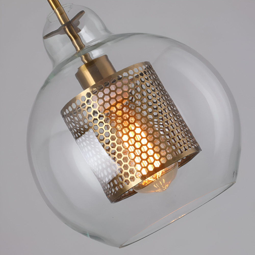 HiveGlim - Geometrisk glas hänglampa med bikakdesign - Vintage loftbelysning