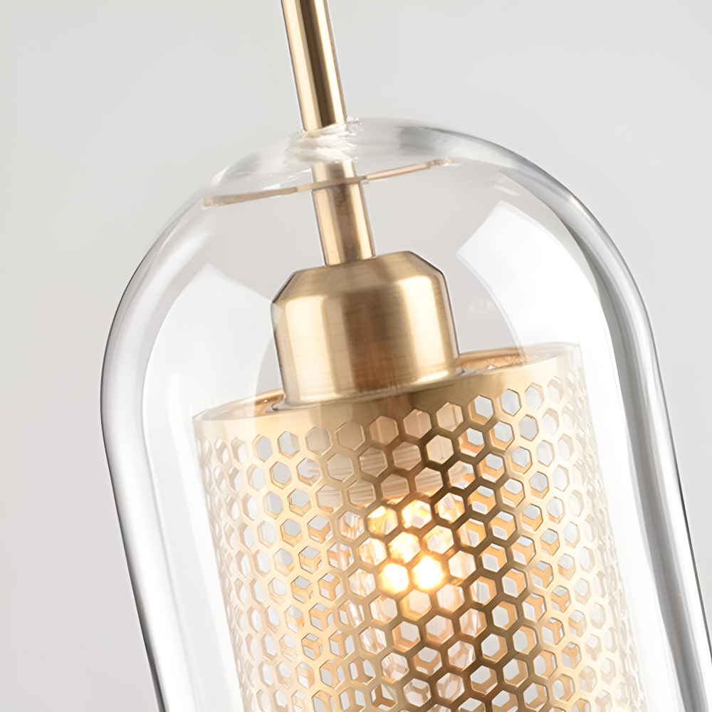 HiveGlim - Geometrisk glas hänglampa med bikakdesign - Vintage loftbelysning