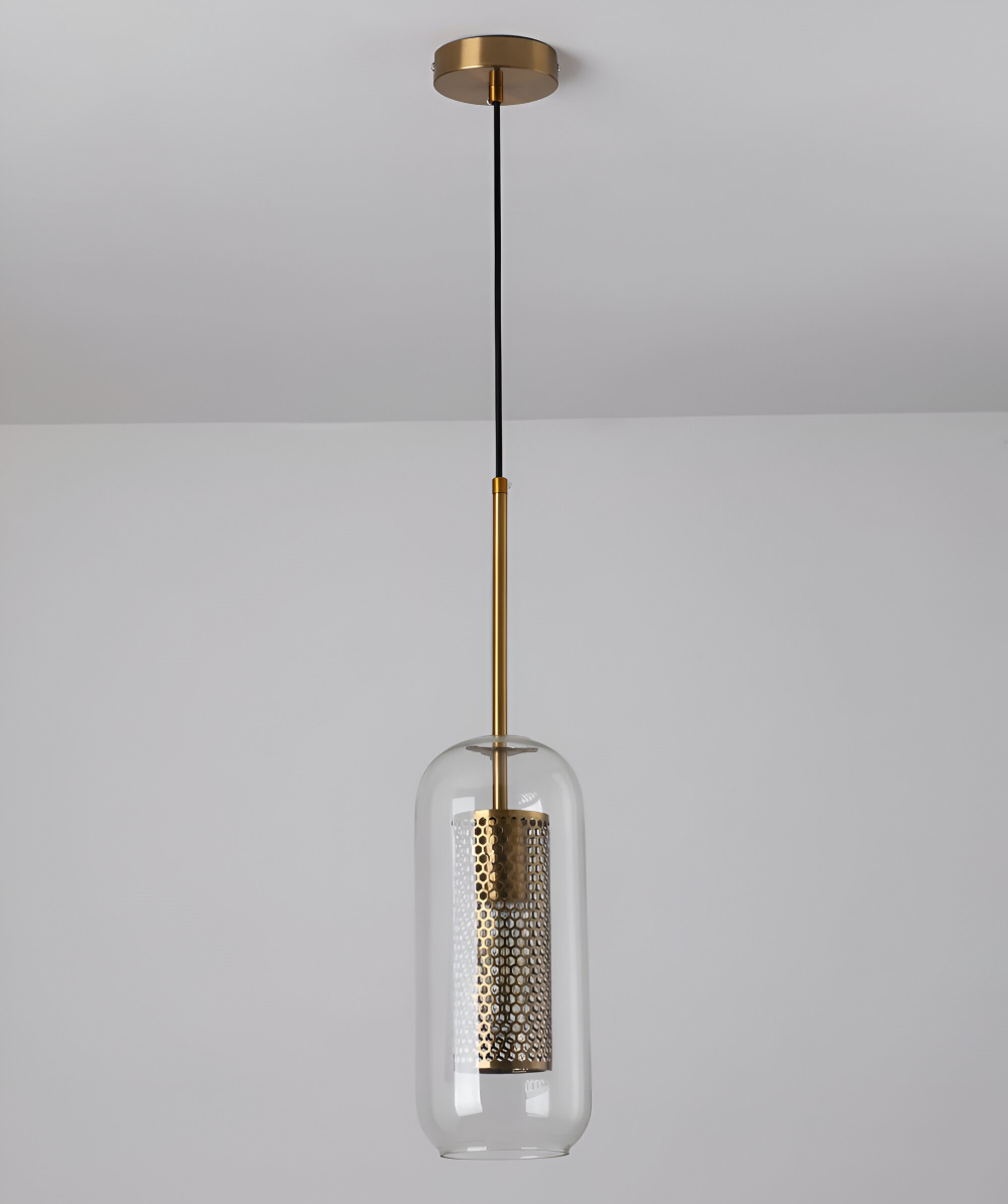 HiveGlim - Geometrisk glas hänglampa med bikakdesign - Vintage loftbelysning