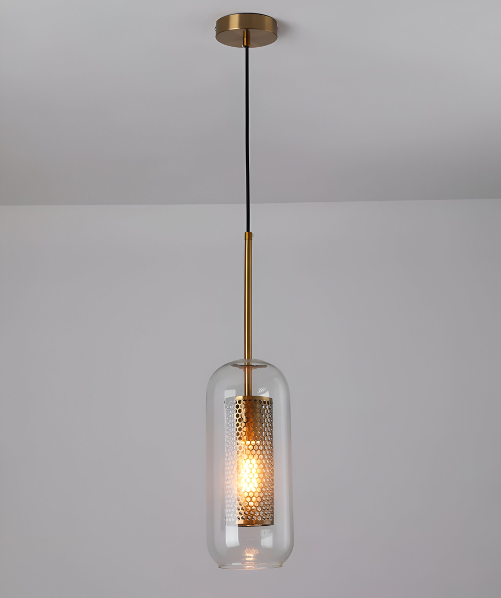HiveGlim - Geometrisk glas hänglampa med bikakdesign - Vintage loftbelysning