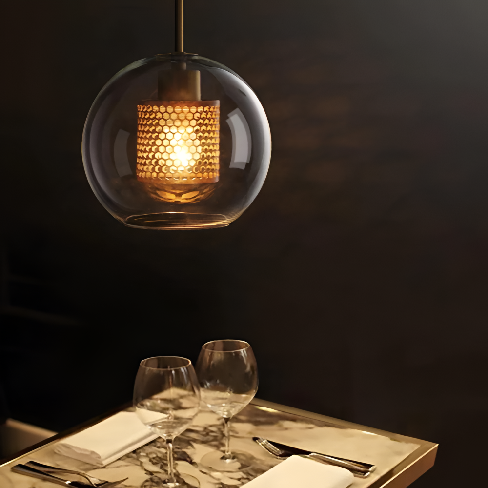 HiveGlim - Geometrisk glas hänglampa med bikakdesign - Vintage loftbelysning