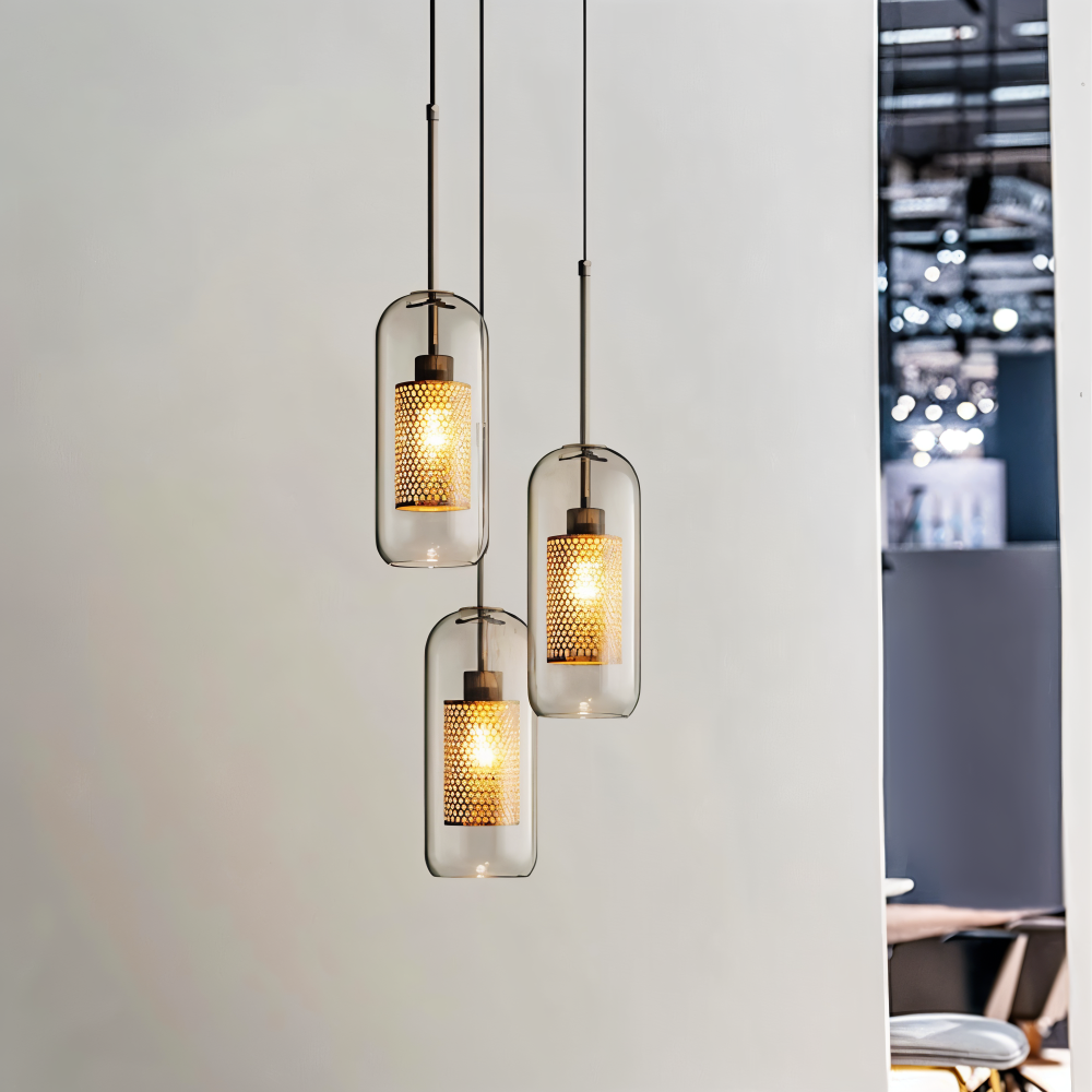 HiveGlim - Geometrisk glas hänglampa med bikakdesign - Vintage loftbelysning