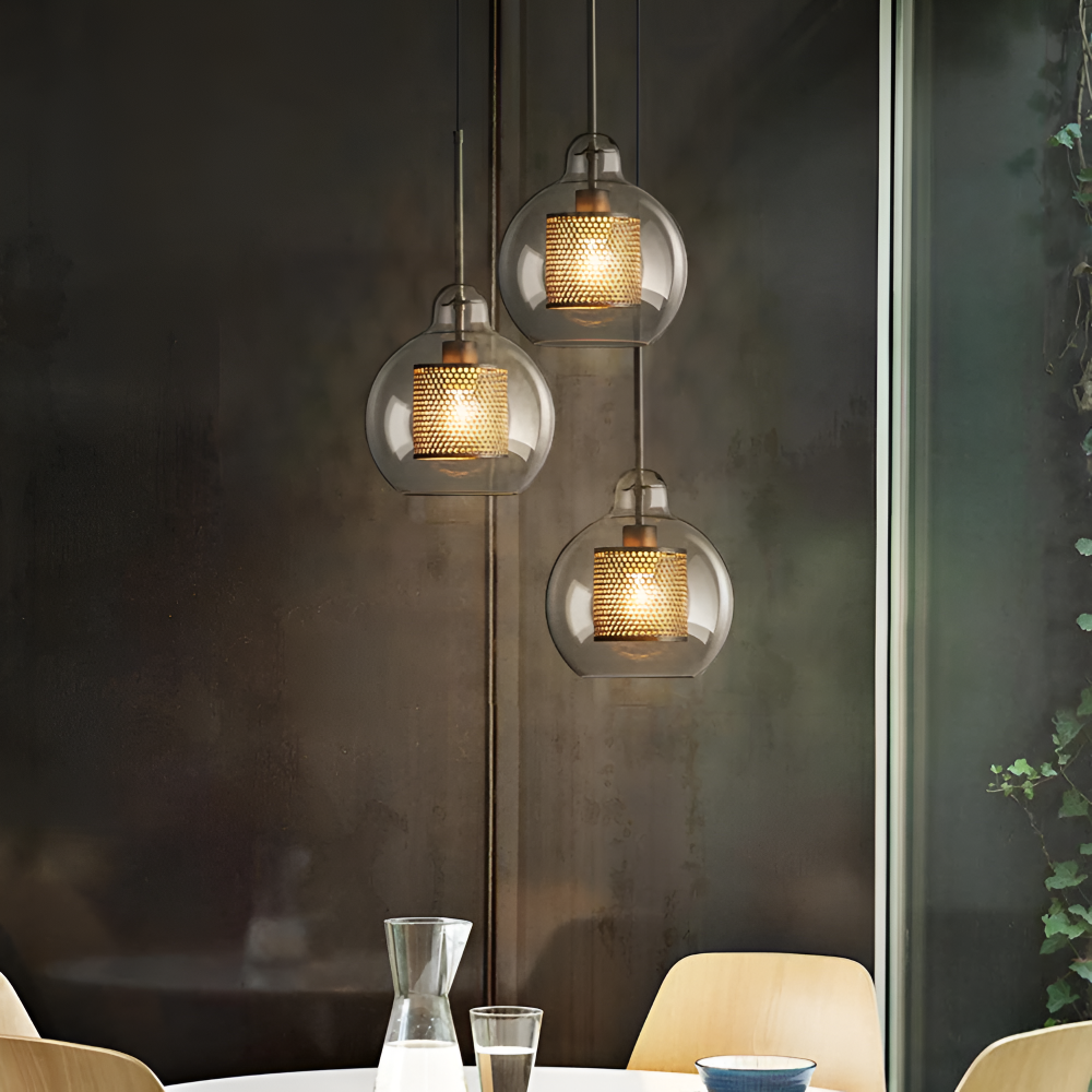 HiveGlim - Geometrisk glas hänglampa med bikakdesign - Vintage loftbelysning