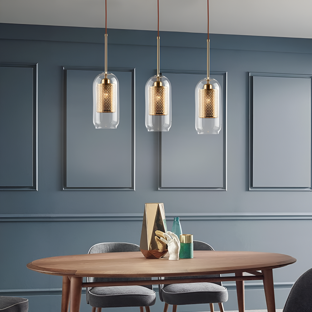 HiveGlim - Geometrisk glas hänglampa med bikakdesign - Vintage loftbelysning