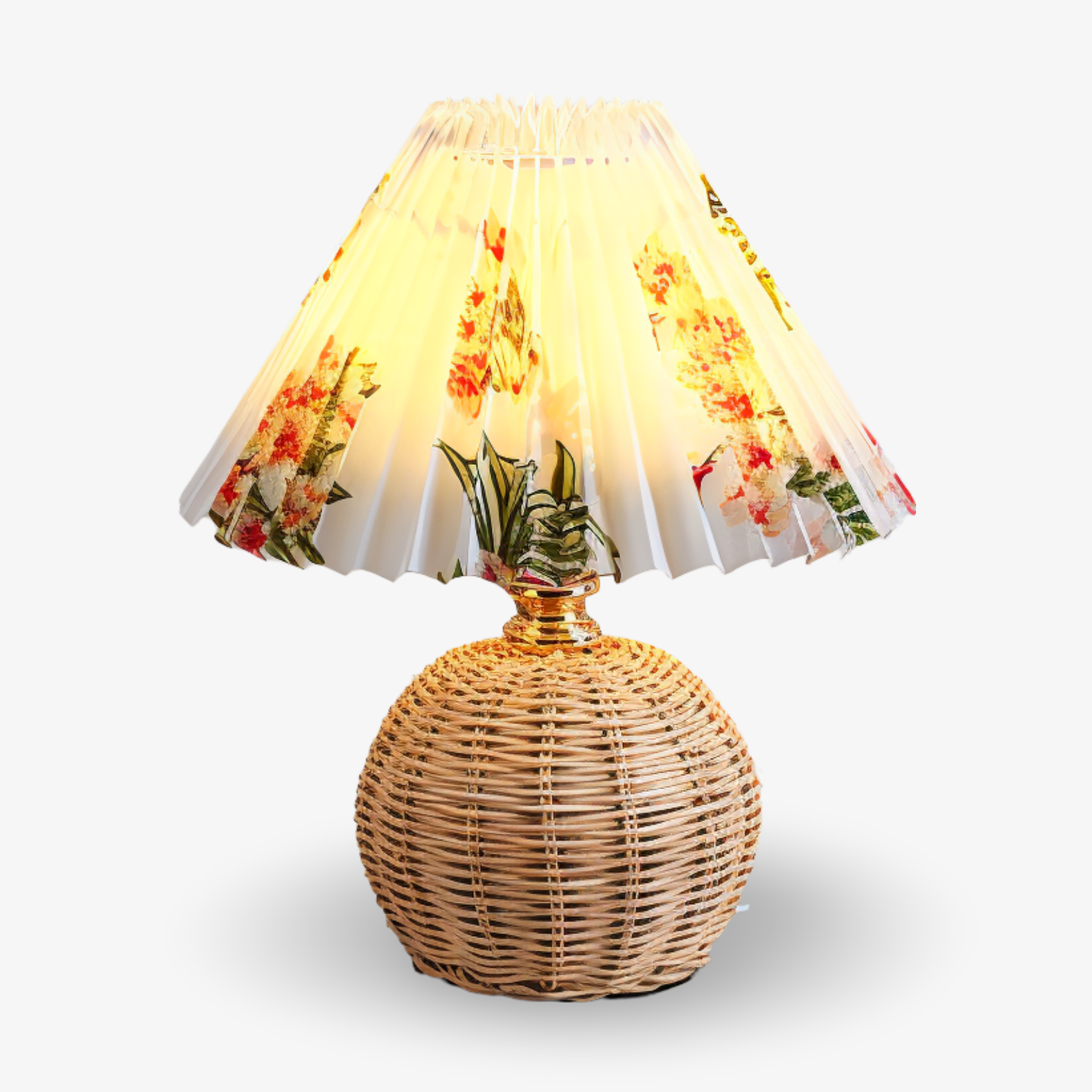 Brolly Plisserad Bordslampa - Retro Rottinglampa - Konisk Bordslampa