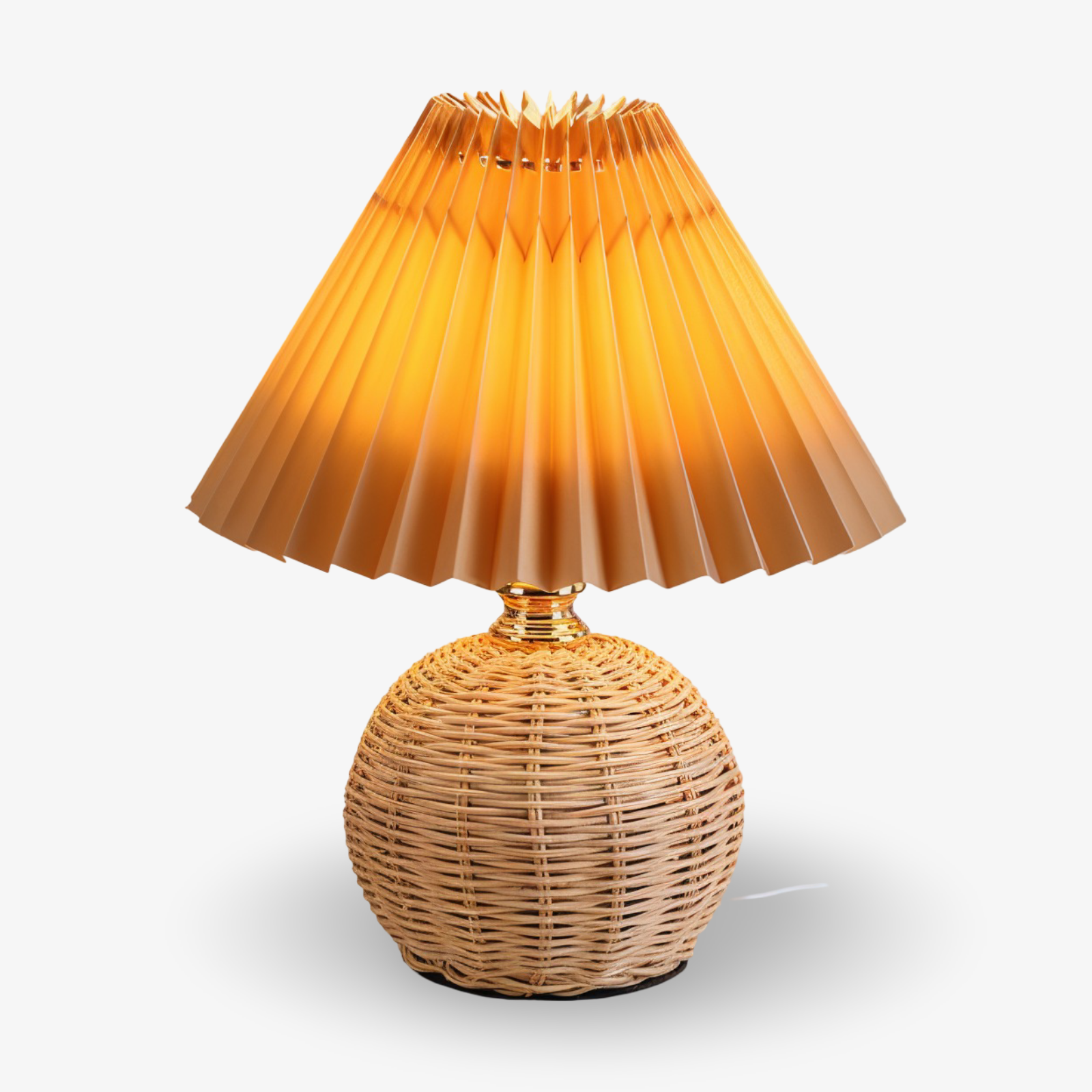 Brolly Plisserad Bordslampa - Retro Rottinglampa - Konisk Bordslampa
