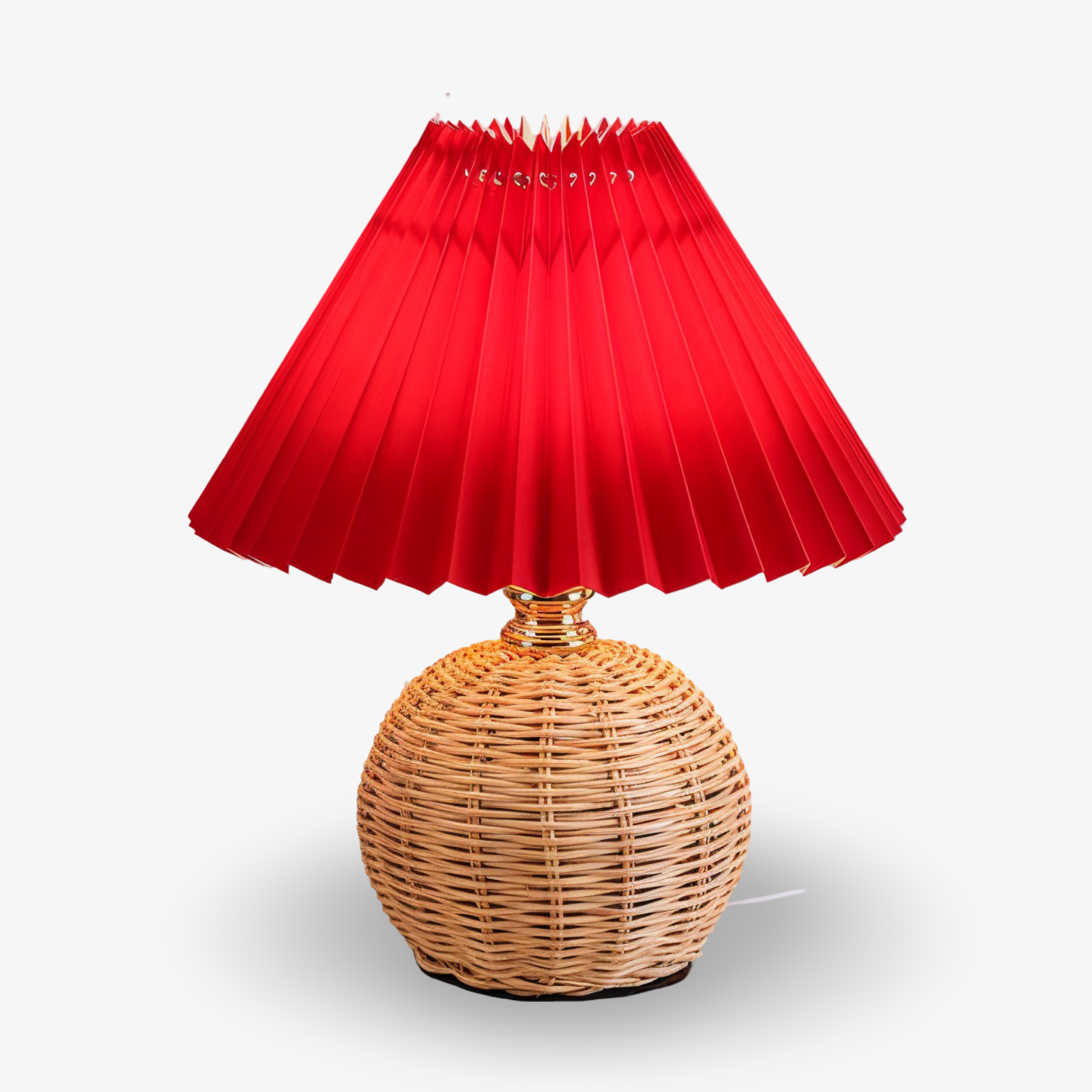 Brolly Plisserad Bordslampa - Retro Rottinglampa - Konisk Bordslampa