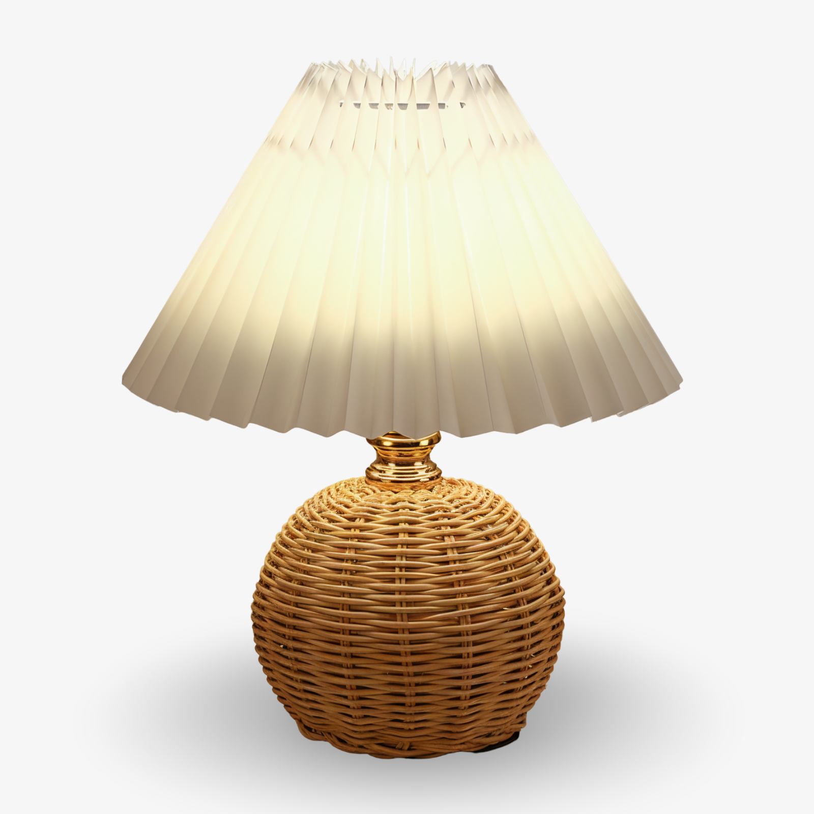 Brolly Plisserad Bordslampa - Retro Rottinglampa - Konisk Bordslampa