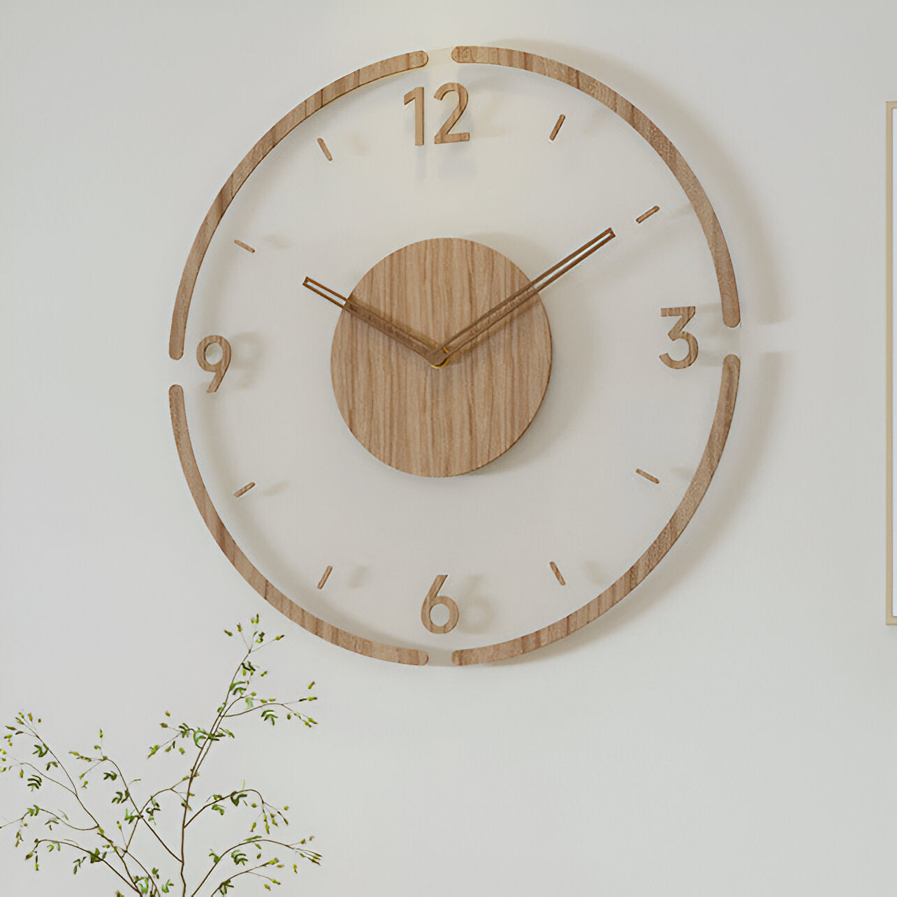 Clear O'Clock - Transparent Akryl & Trä Tyst Väggklocka