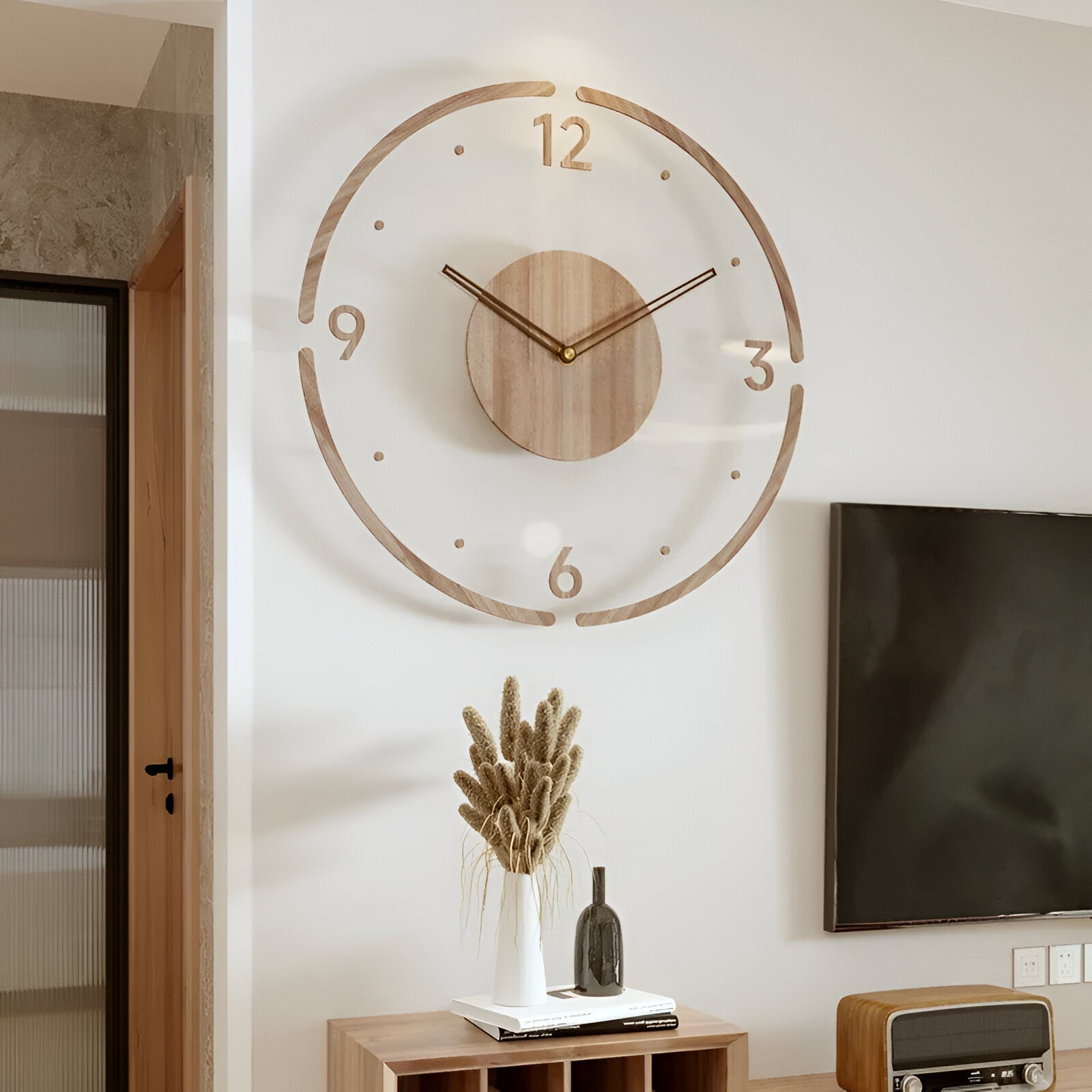 Clear O'Clock - Transparent Akryl & Trä Tyst Väggklocka