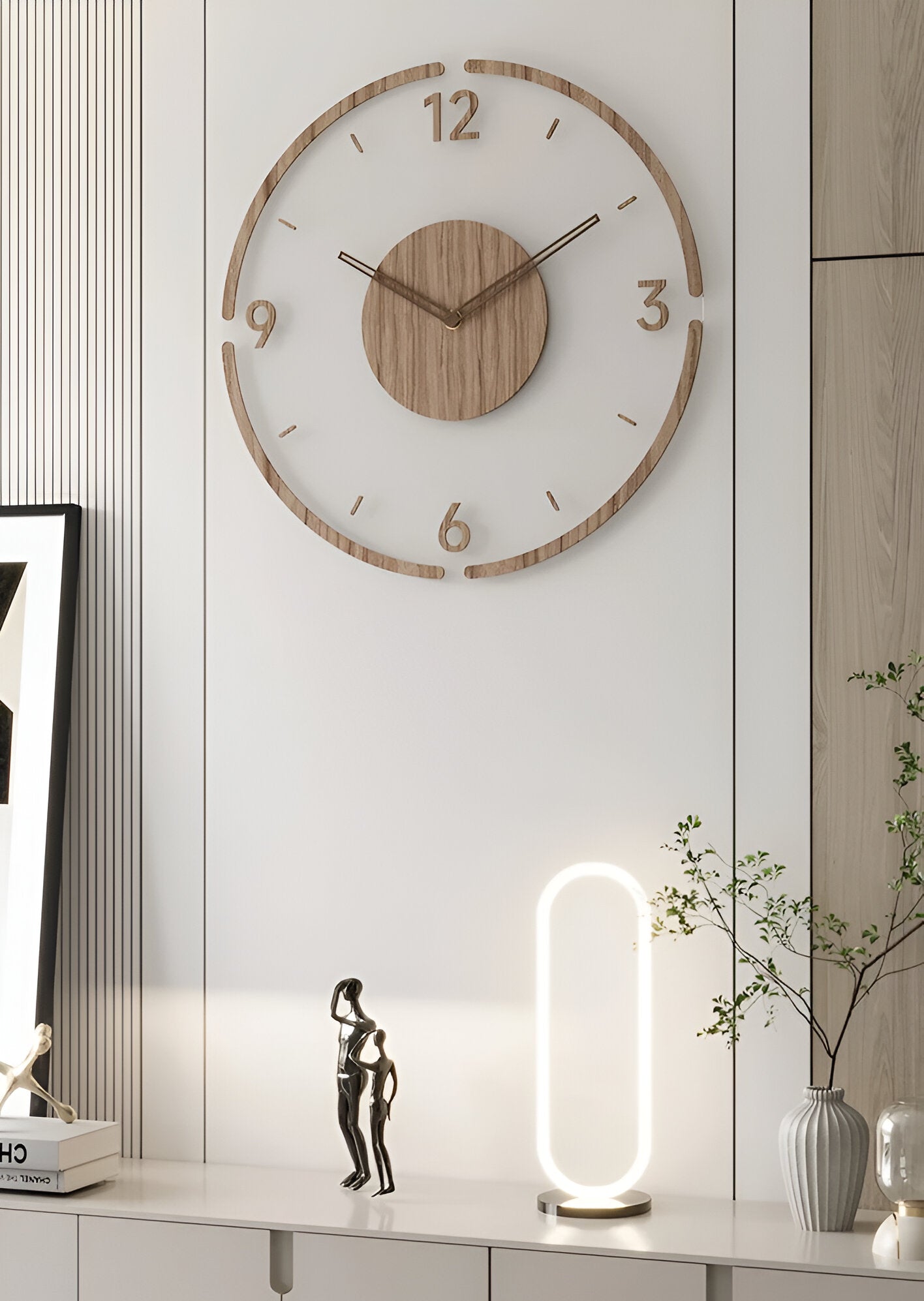 Clear O'Clock - Transparent Akryl & Trä Tyst Väggklocka