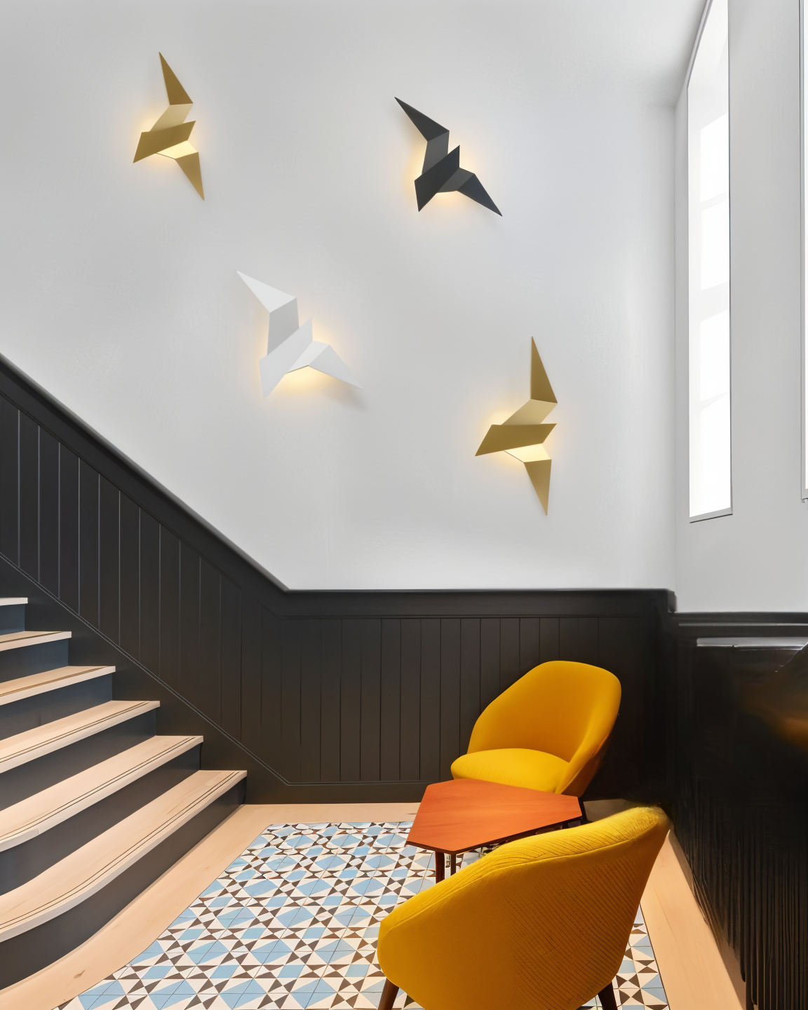 OriTori vägglampa - Geometrisk vägglampa med origamifågel - vägglampa i japansk stil