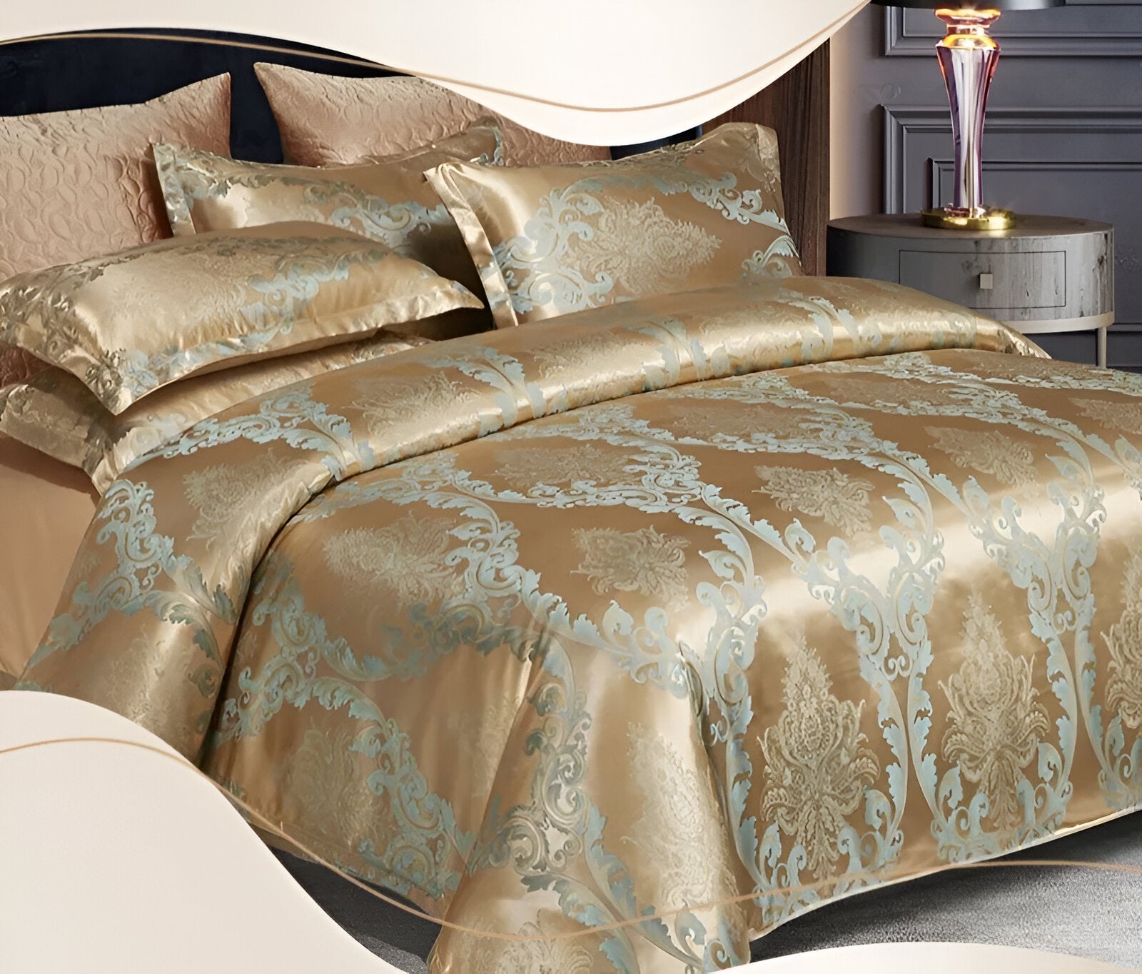 Satin Splendor Duntäcke - Påslakan Satin - Premium Jacquard Sängkläder - Europeiskt Sängklädeset