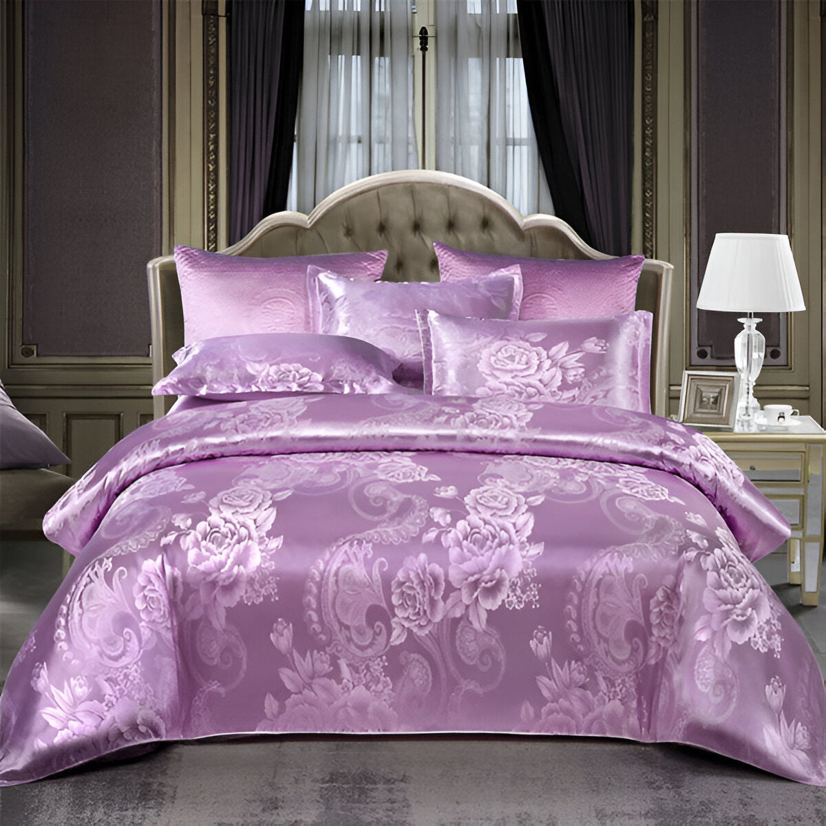 Satin Splendor Duntäcke - Påslakan Satin - Premium Jacquard Sängkläder - Europeiskt Sängklädeset