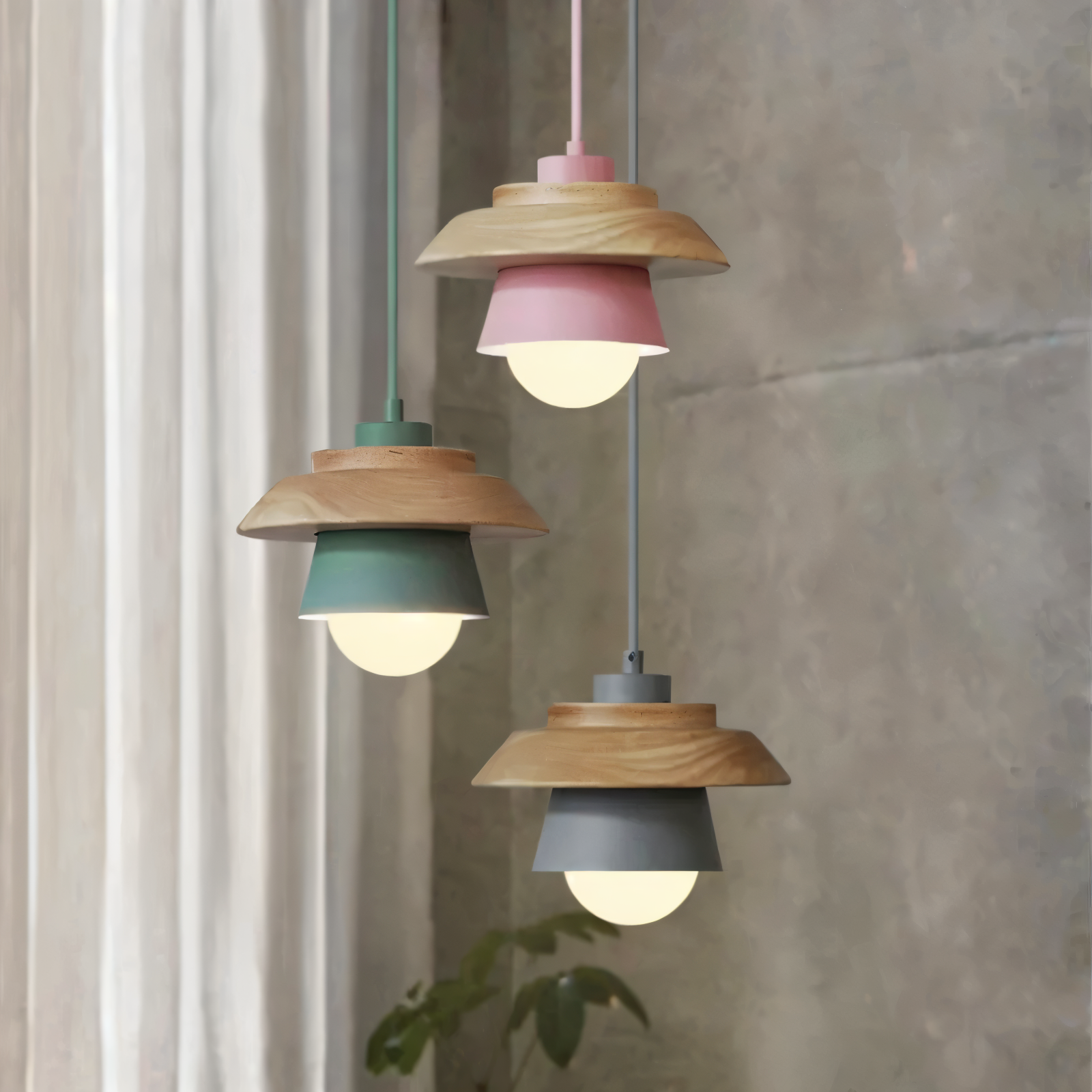 Scandi Pendellampa - Nordiskt trä & metall Macaron LED Hänglampa