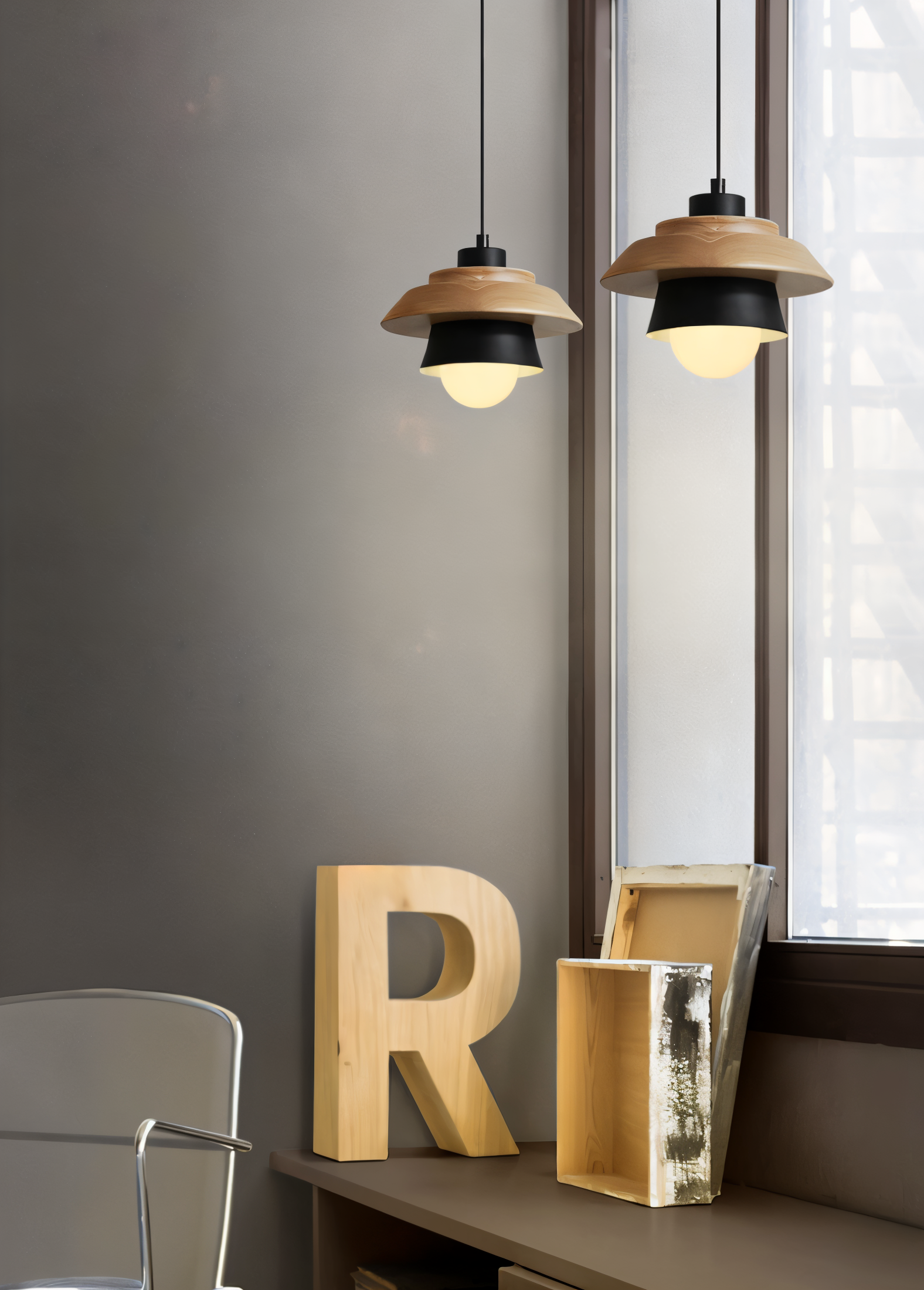 Scandi Pendellampa - Nordiskt trä & metall Macaron LED Hänglampa