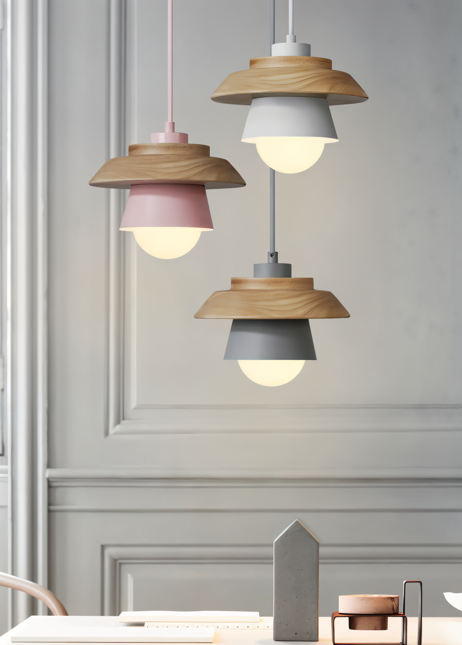 Scandi Pendellampa - Nordiskt trä & metall Macaron LED Hänglampa