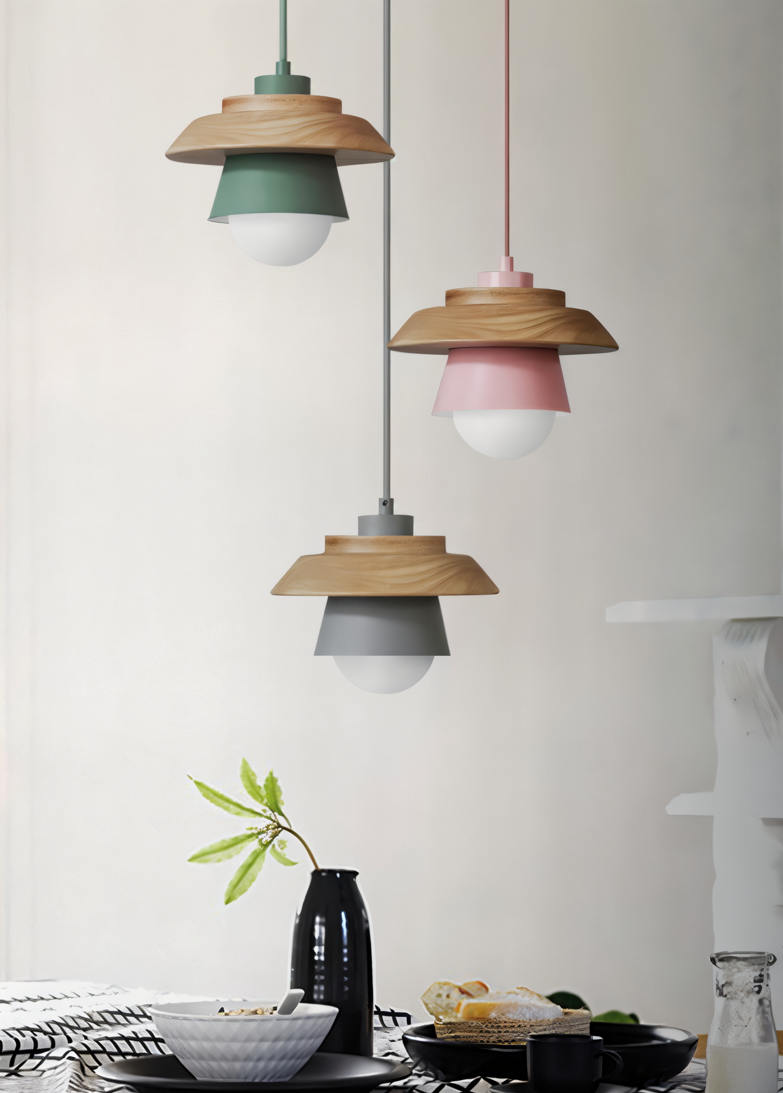 Scandi Pendellampa - Nordiskt trä & metall Macaron LED Hänglampa