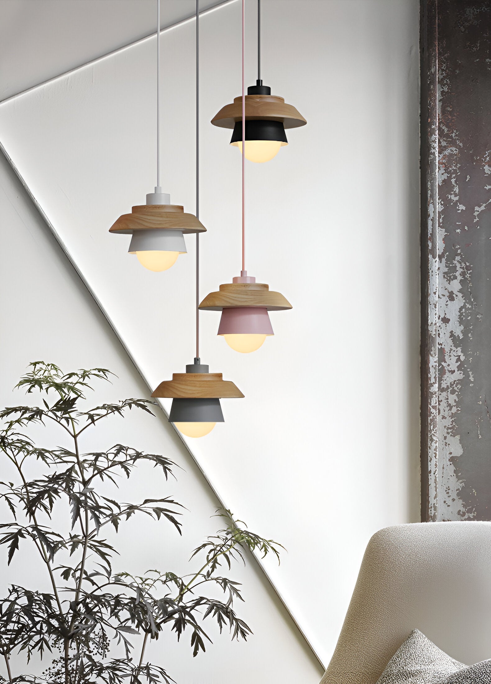 Scandi Pendellampa - Nordiskt trä & metall Macaron LED Hänglampa