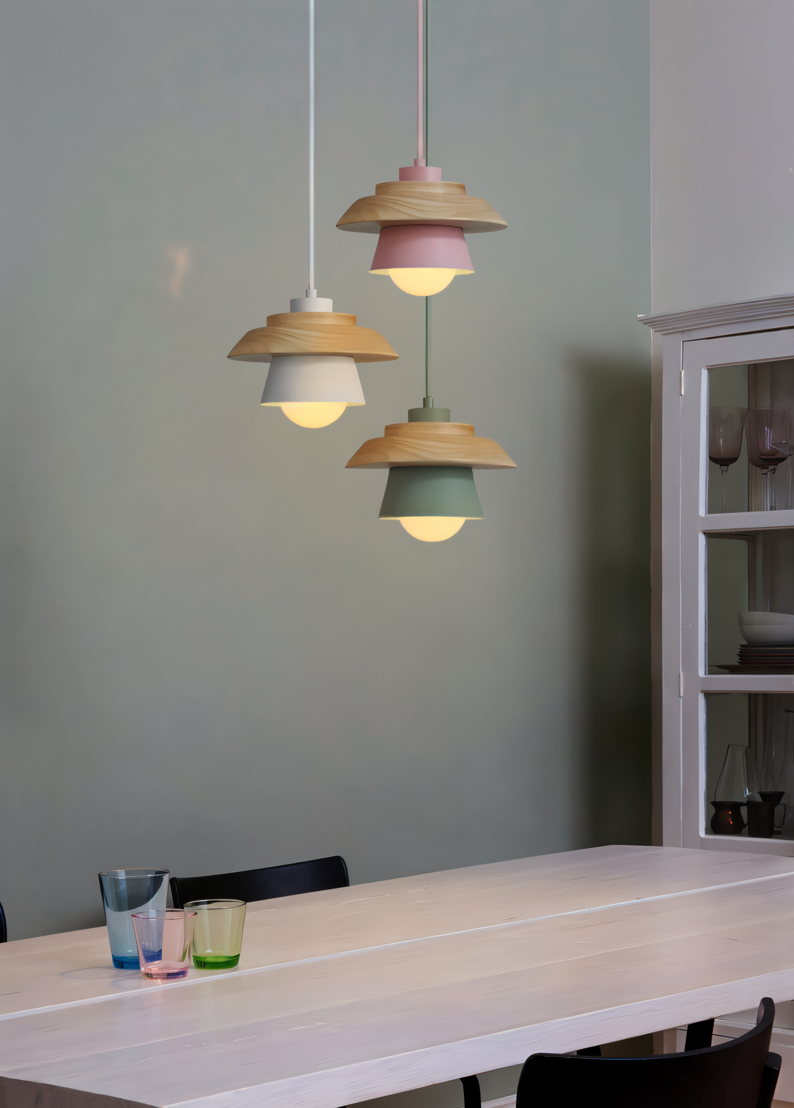 Scandi Pendellampa - Nordiskt trä & metall Macaron LED Hänglampa