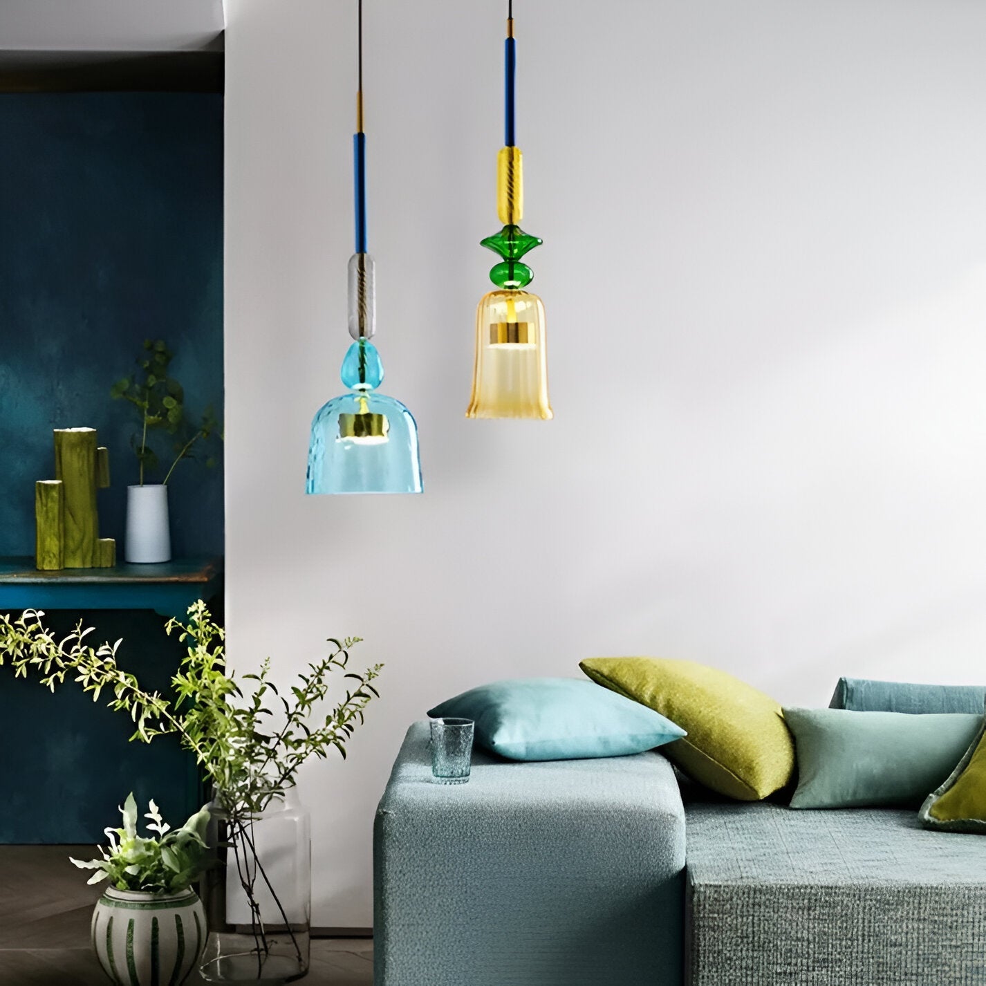 SpectraFuse Pendellampa - Flerfärgad Glas Hänglampa - Nordic Macaron Dekorativ Belysning