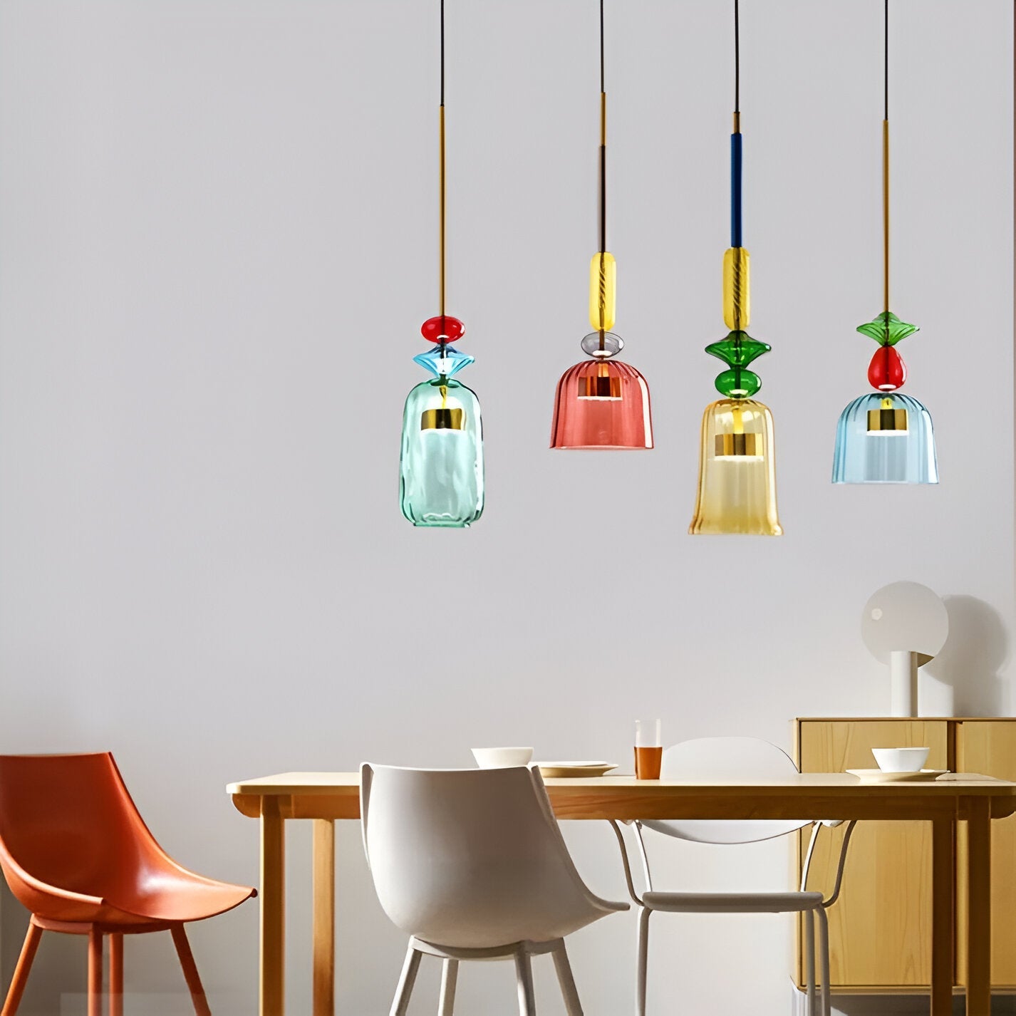 SpectraFuse Pendellampa - Flerfärgad Glas Hänglampa - Nordic Macaron Dekorativ Belysning