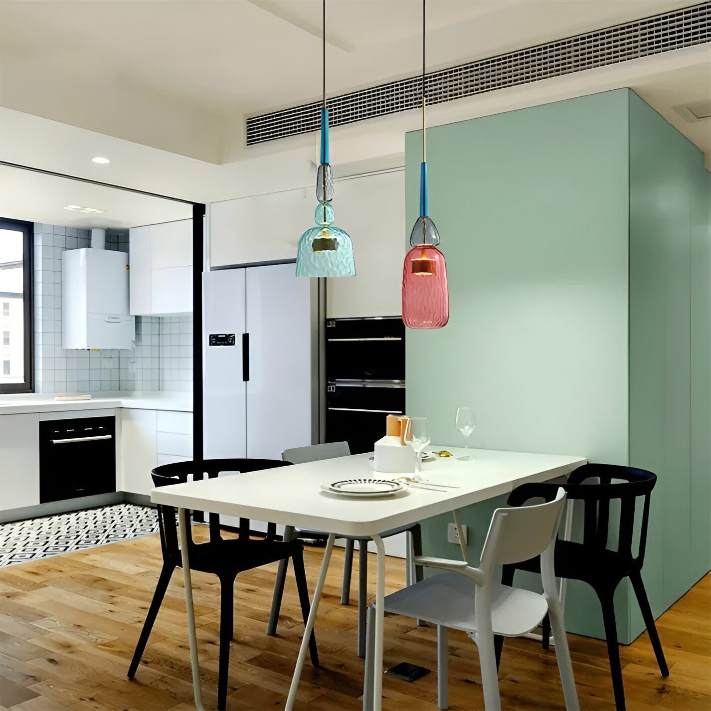 SpectraFuse Pendellampa - Flerfärgad Glas Hänglampa - Nordic Macaron Dekorativ Belysning