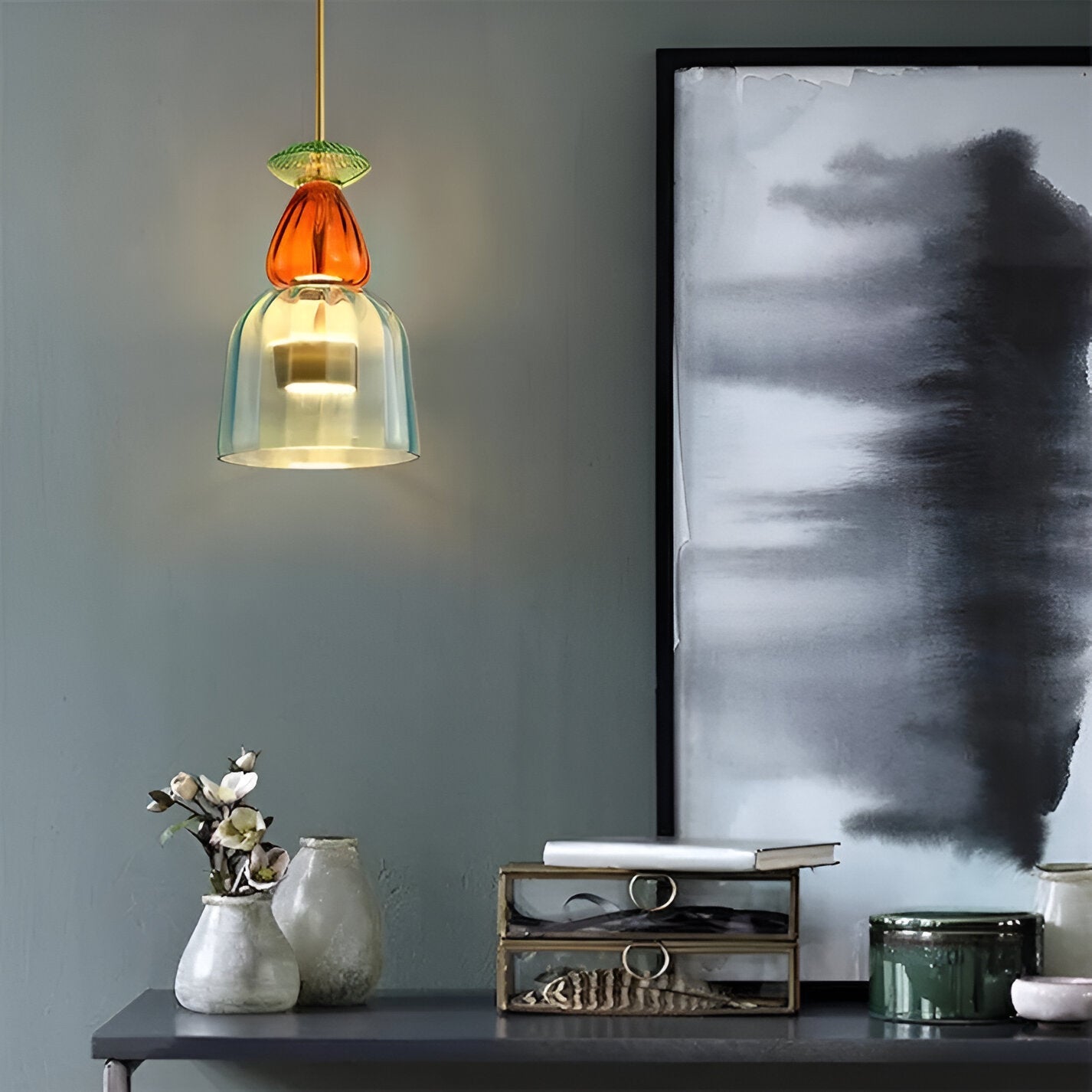 SpectraFuse Pendellampa - Flerfärgad Glas Hänglampa - Nordic Macaron Dekorativ Belysning