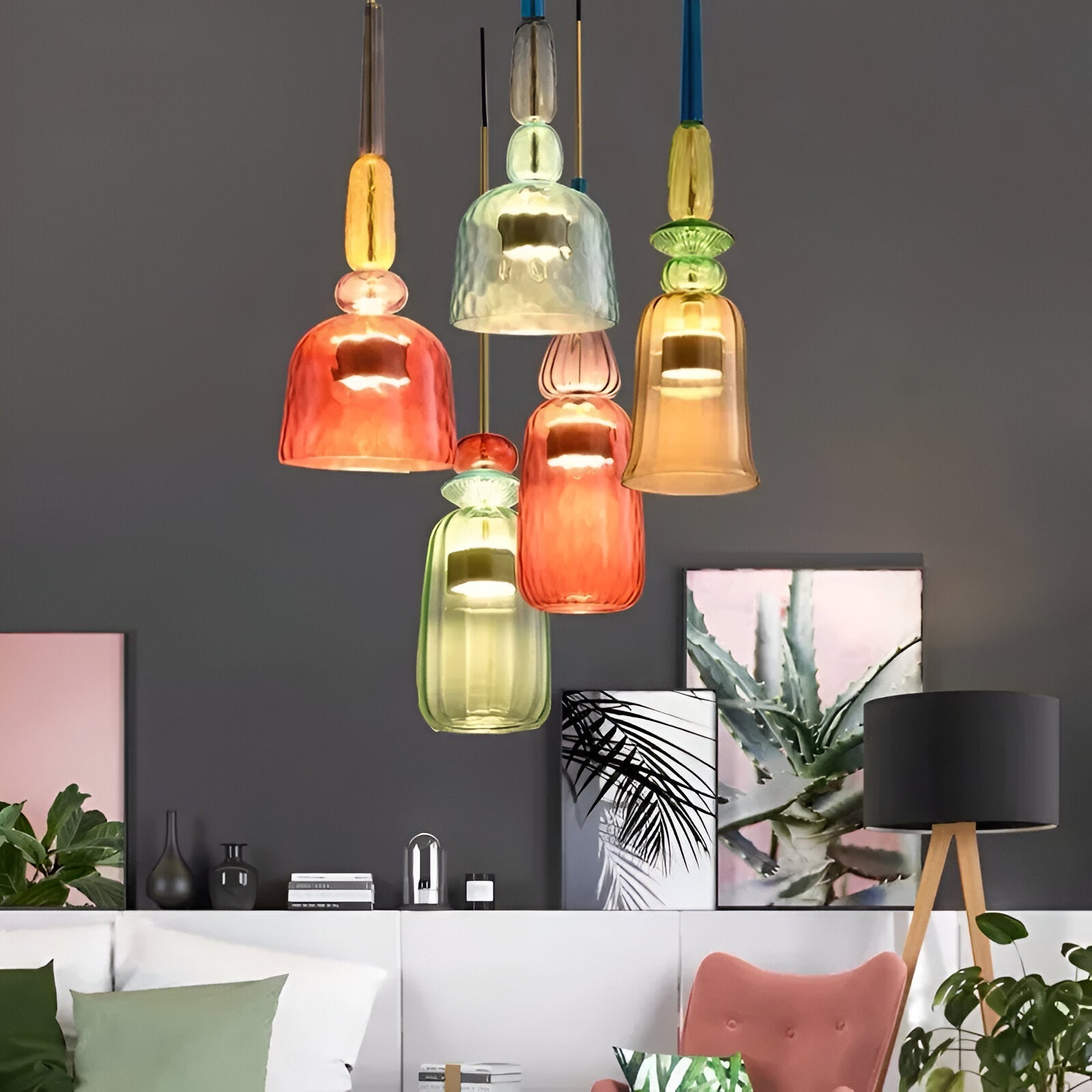 SpectraFuse Pendellampa - Flerfärgad Glas Hänglampa - Nordic Macaron Dekorativ Belysning