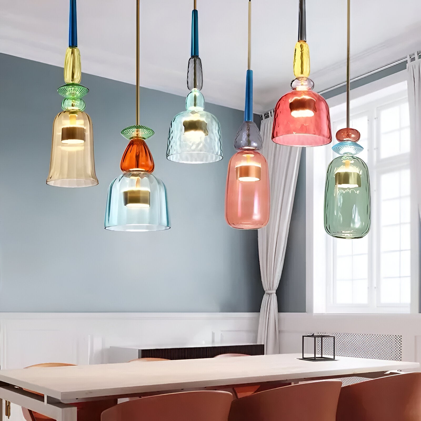 SpectraFuse Pendellampa - Flerfärgad Glas Hänglampa - Nordic Macaron Dekorativ Belysning