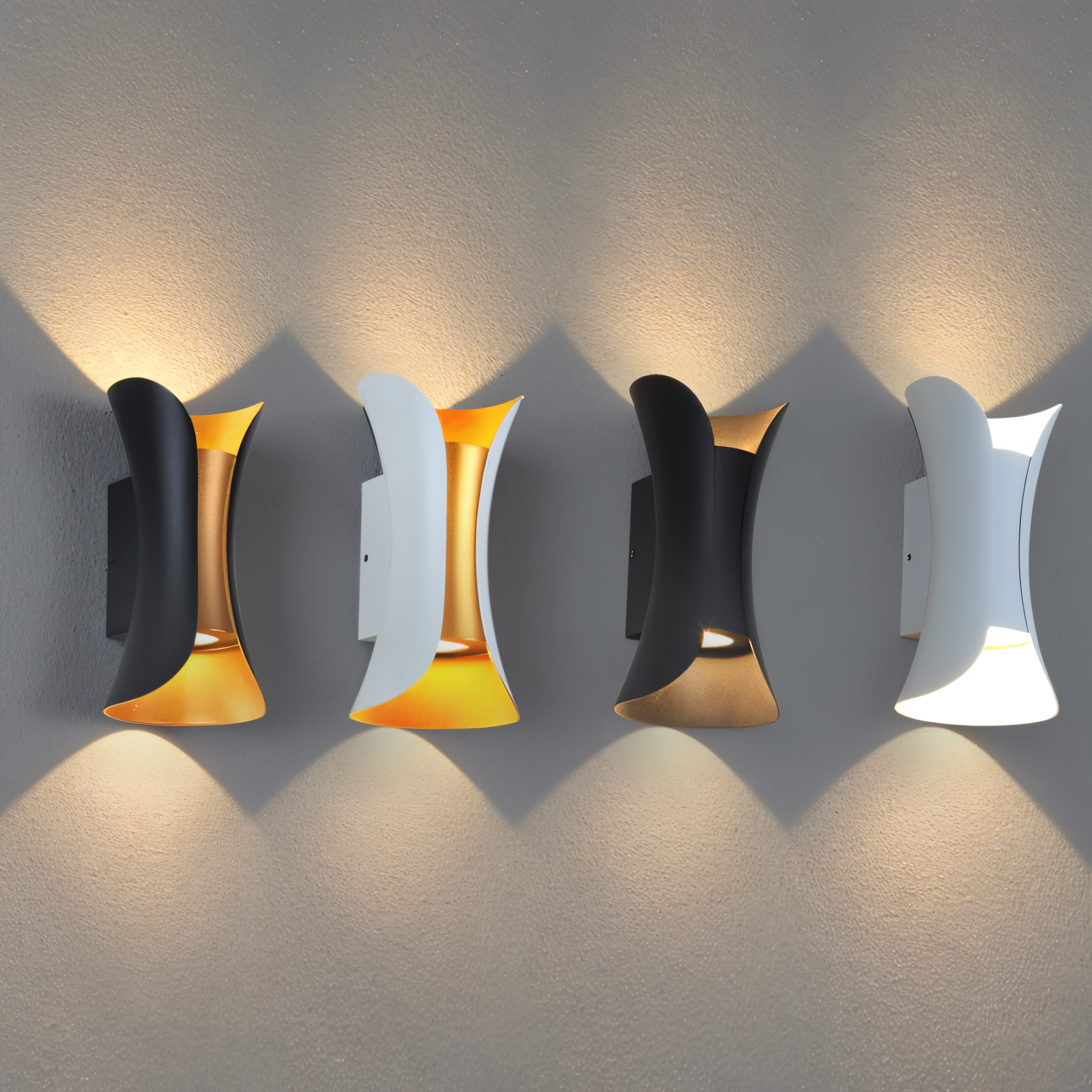 TwinBeam Vägglampa - Dubbelhuvud LED Vägglampa - Svart/Guld Vattentät Utomhuslampa