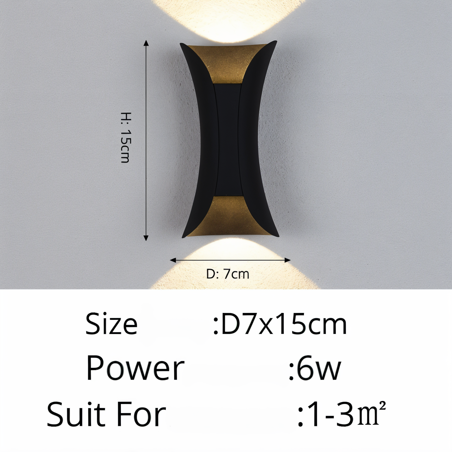 TwinBeam Vägglampa - Dubbelhuvud LED Vägglampa - Svart/Guld Vattentät Utomhuslampa
