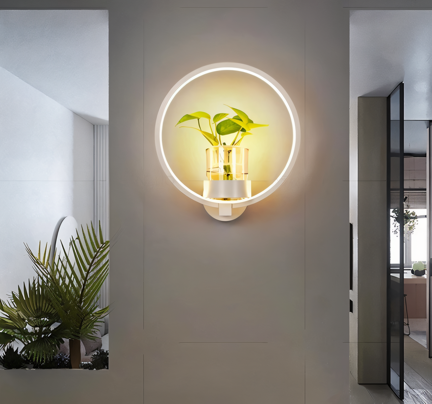 Dekorativ LED-vägglampa med växthållare i minimalistisk design